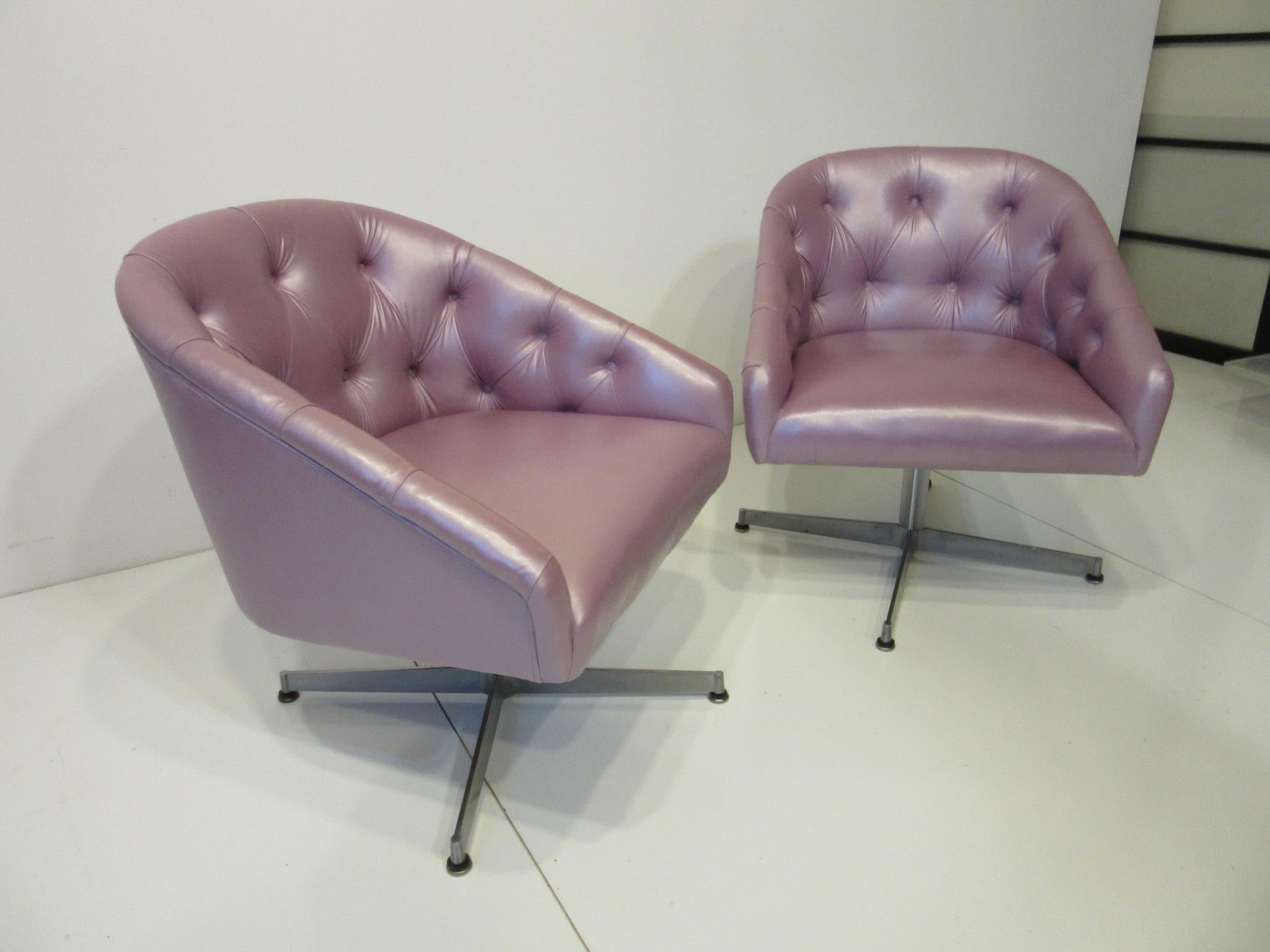Midcentury Tufted Leatherette Swivel Chairs by Shelby Williams For Sale 2