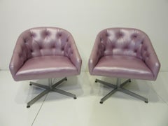 Midcentury Tufted Leatherette Swivel Chairs by Shelby Williams