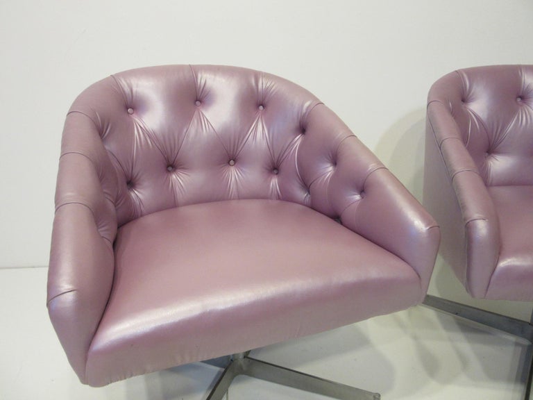 Mid-Century Modern Midcentury Tufted Leatherette Swivel Chairs by Shelby Williams For Sale