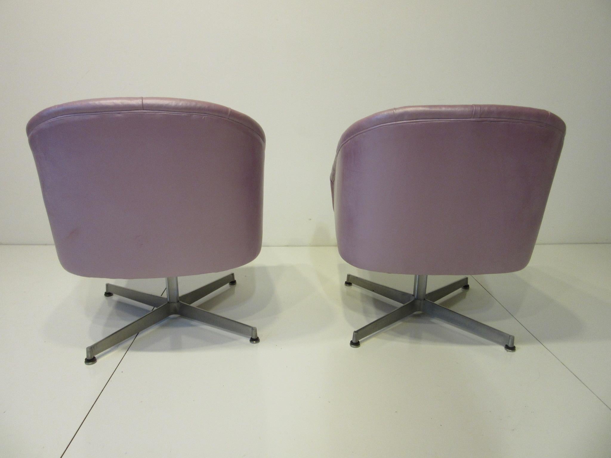 American Midcentury Tufted Leatherette Swivel Chairs by Shelby Williams