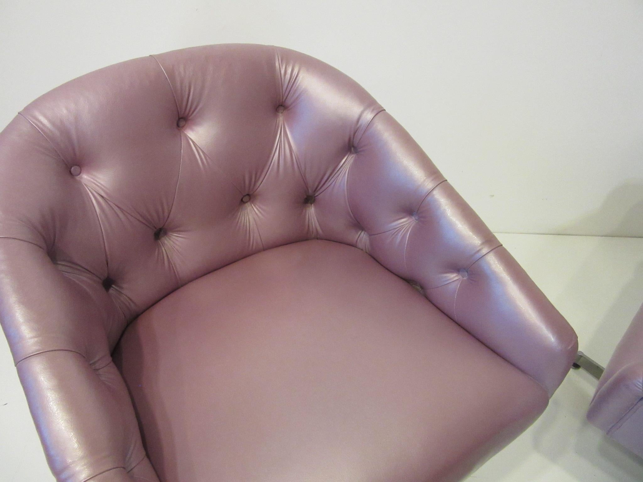 Upholstery Midcentury Tufted Leatherette Swivel Chairs by Shelby Williams