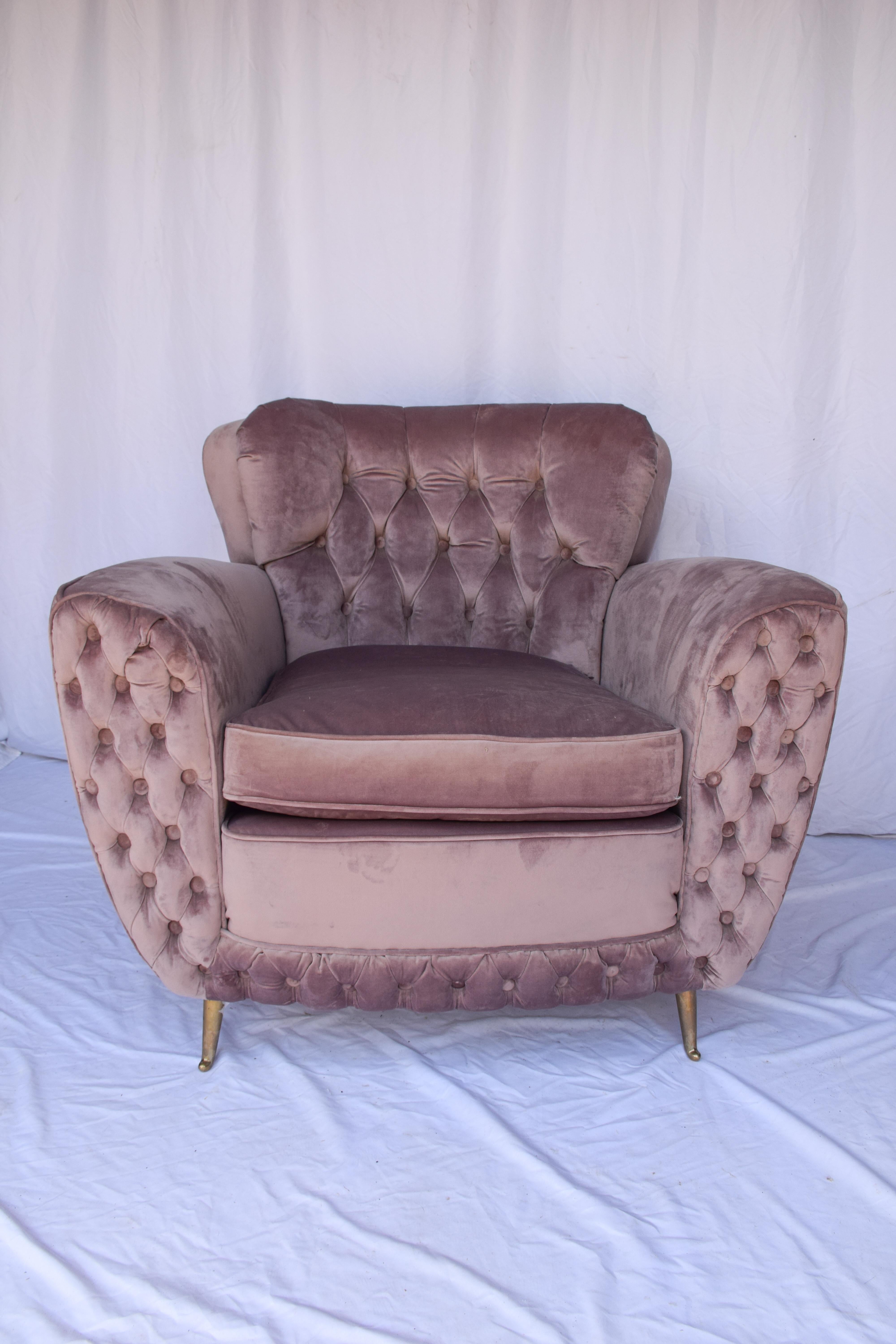 French Mid-Century Tufted Lounge Chair For Sale