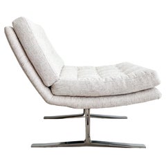 Midcentury Tufted Lounge Chair W/ Chrome Base, New White Tweed Upholstery