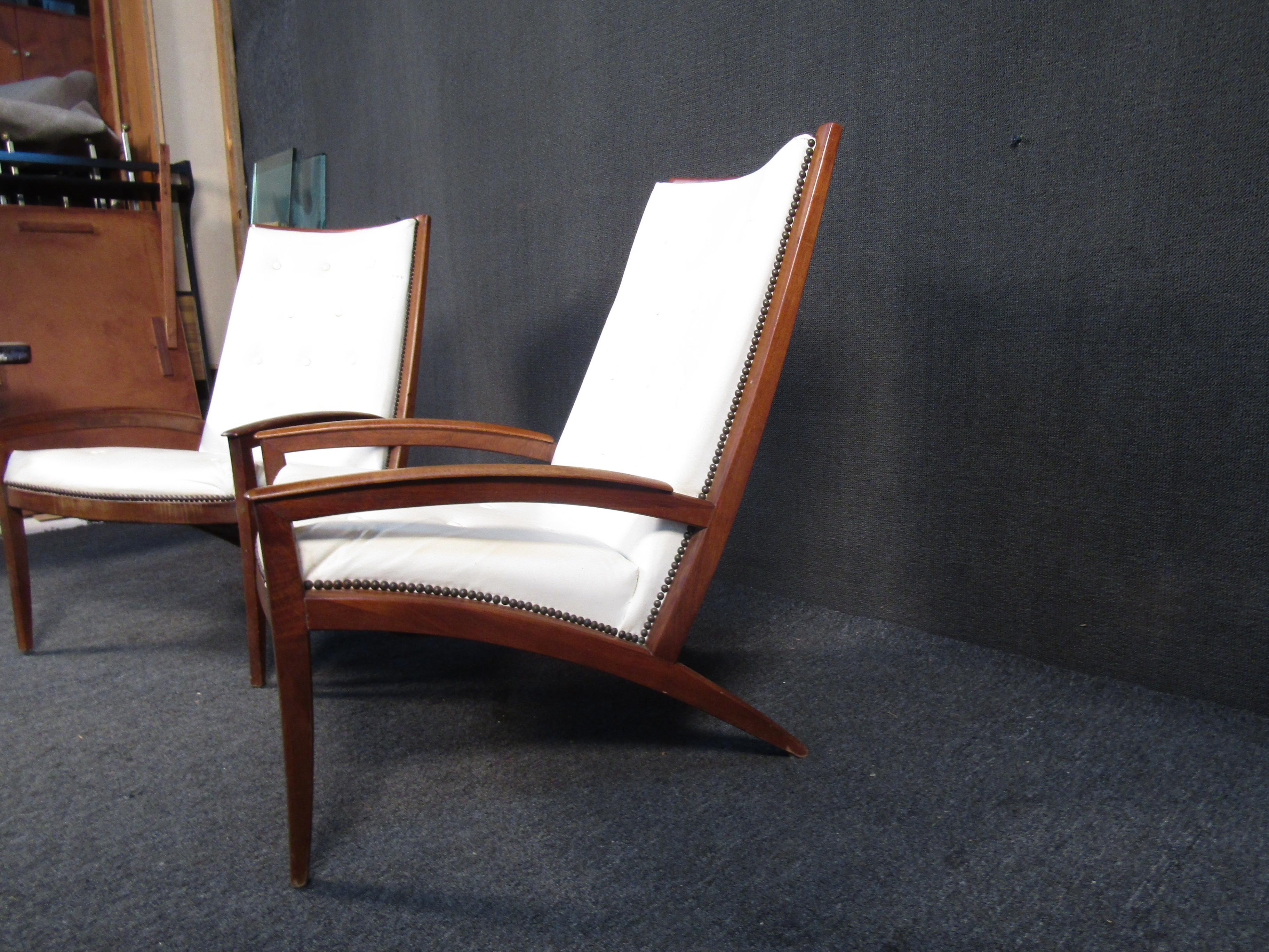 Mid-Century Tufted Lounge Chairs In Fair Condition For Sale In Brooklyn, NY