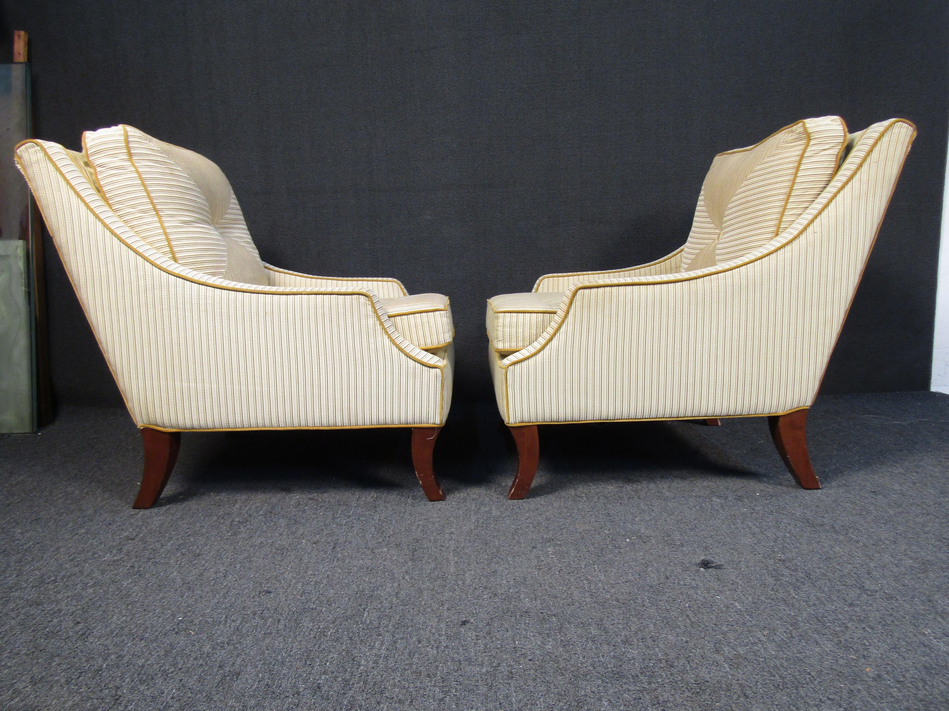 Fabric Mid-Century Tufted Lounge Chairs For Sale
