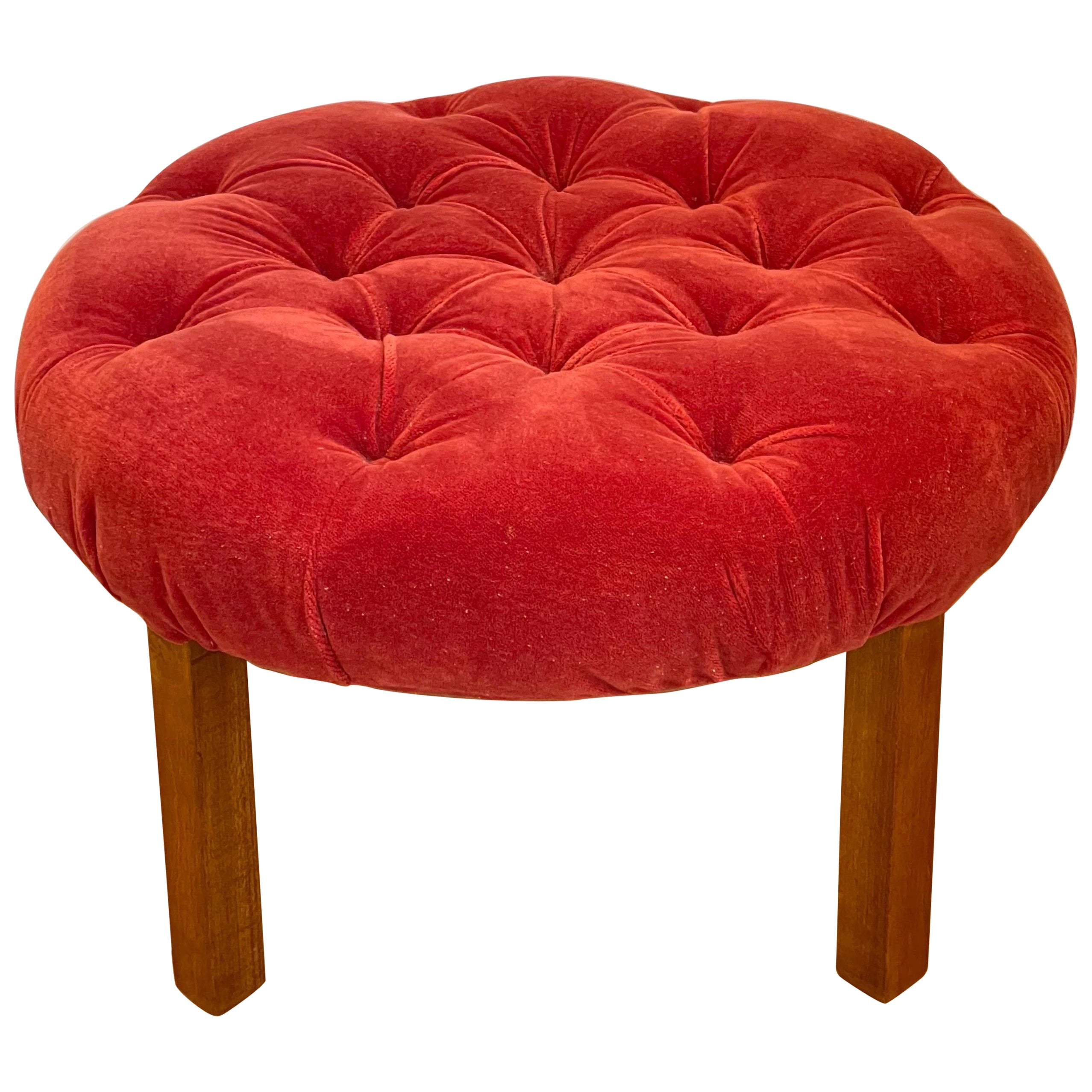 Pouf touffeté en mohair/velours du milieu du siècle dernier