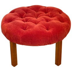 Pouf touffeté en mohair/velours du milieu du siècle dernier