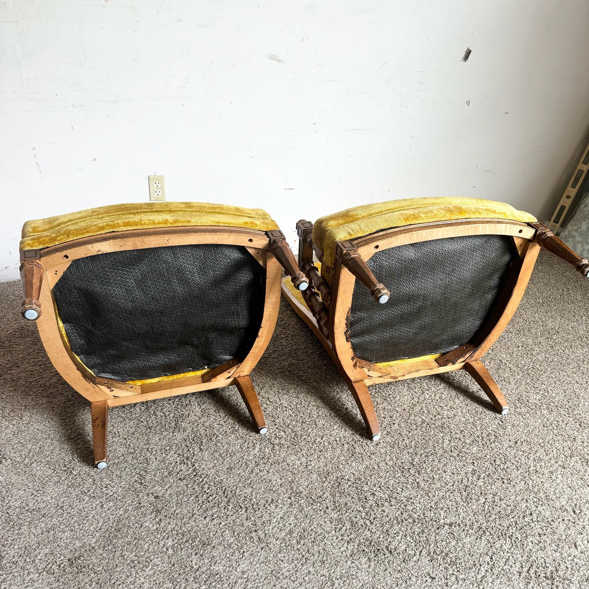 Mid Century Tufted Velvet Fabric and Wood Arm Chairs by American of Martinsville For Sale 6