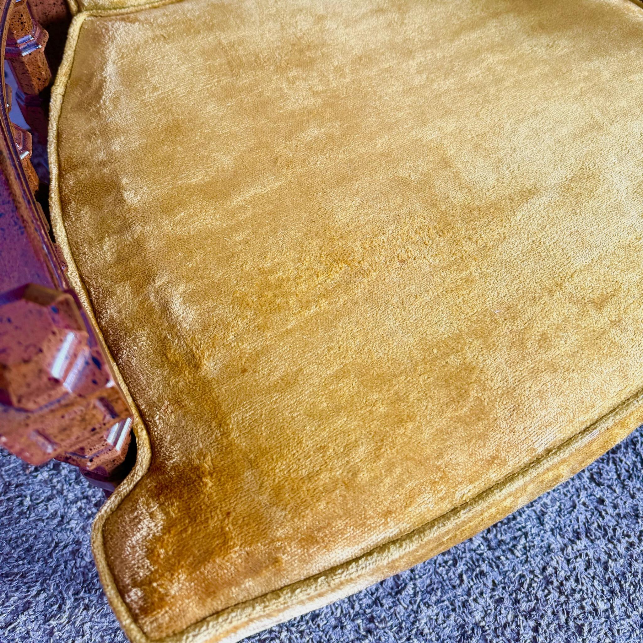 Mid Century Tufted Velvet Fabric and Wood Arm Chairs by American of Martinsville In Good Condition For Sale In Delray Beach, FL