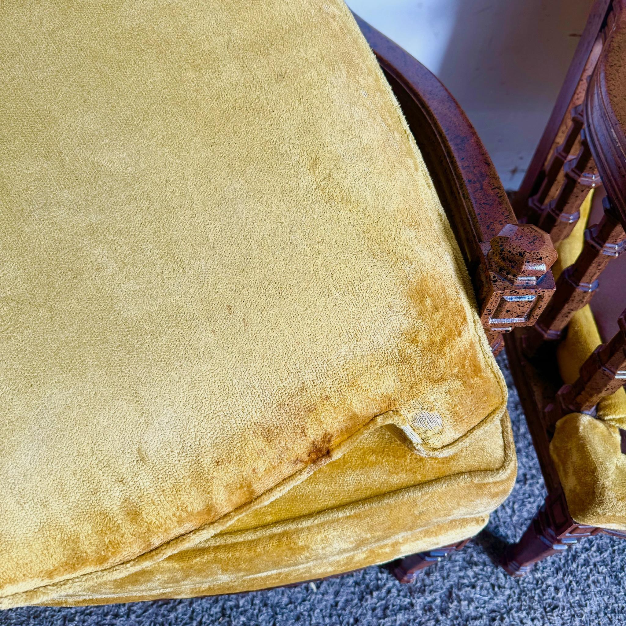 Mid Century Tufted Velvet Fabric and Wood Arm Chairs by American of Martinsville For Sale 2