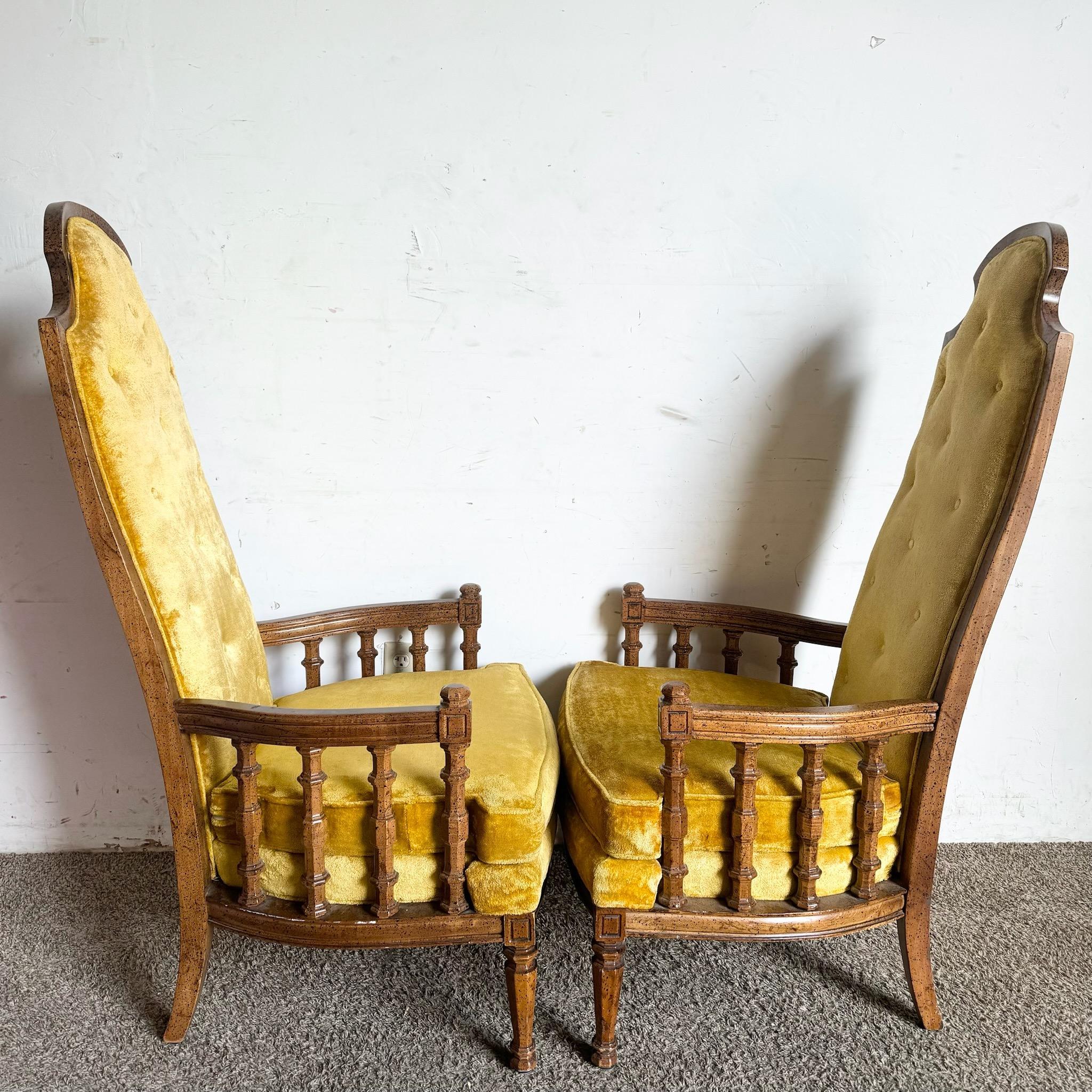 Mid Century Tufted Velvet Fabric and Wood Arm Chairs by American of Martinsville For Sale 4