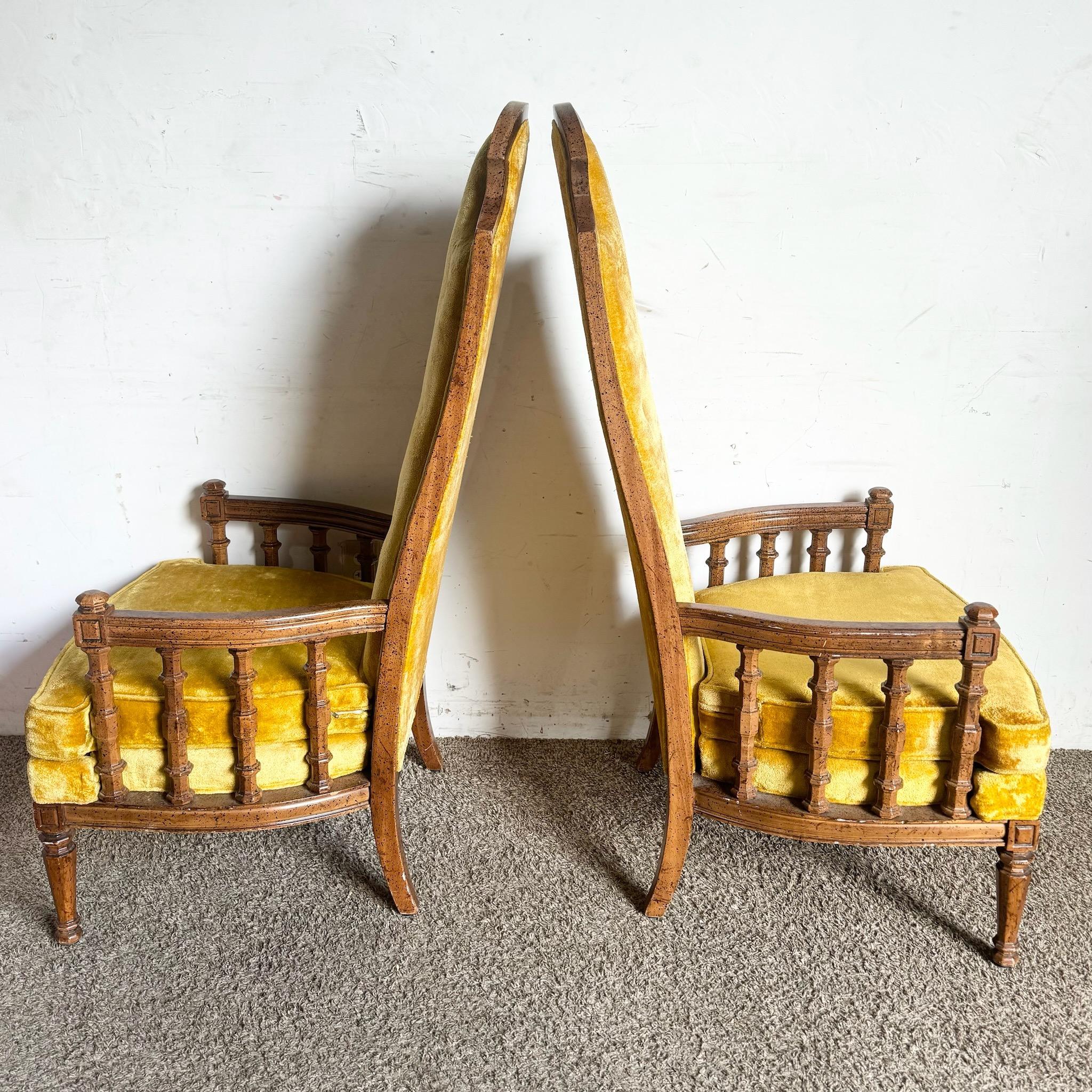 Mid Century Tufted Velvet Fabric and Wood Arm Chairs by American of Martinsville For Sale 5
