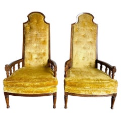 Mid Century Tufted Velvet Fabric and Wood Arm Chairs by American of Martinsville
