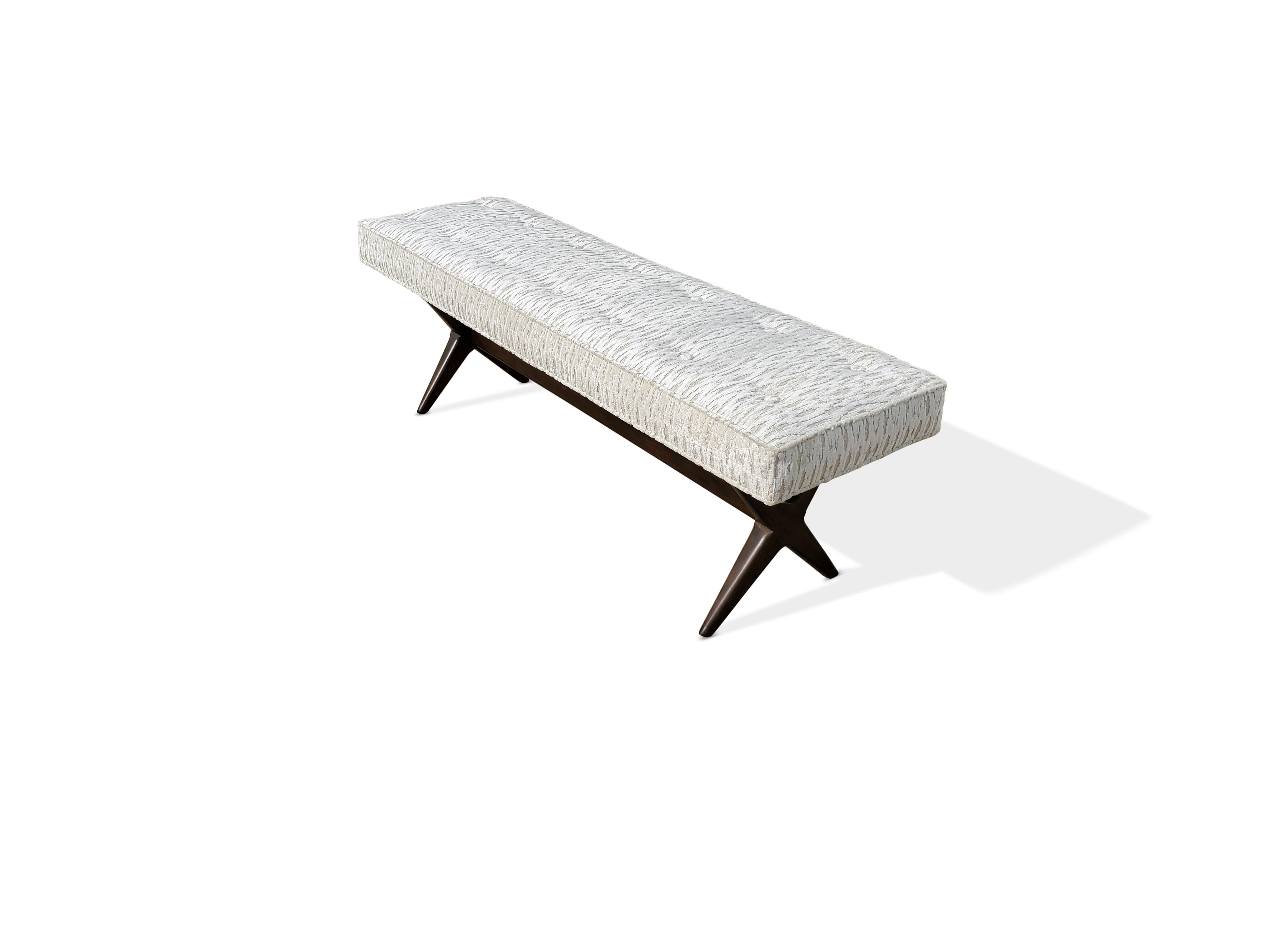 Midcentury tufted X bench.