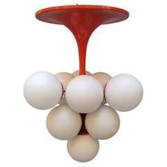 Mid-Century Tulip Chandelier in Glass and Red Metal, by Nele for Temde