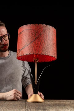 Mid-Century Tulip Lamp with Red Shade