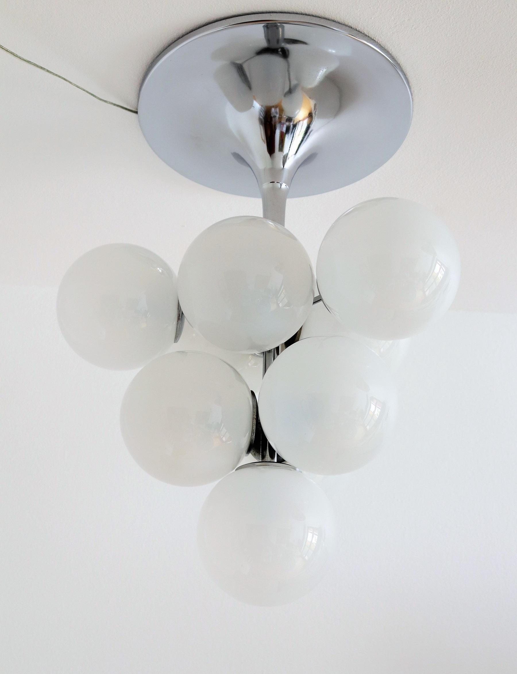 Swiss Mid-Century Tulip Chandelier in Glass and Chrome by Nele for Temde, 1960