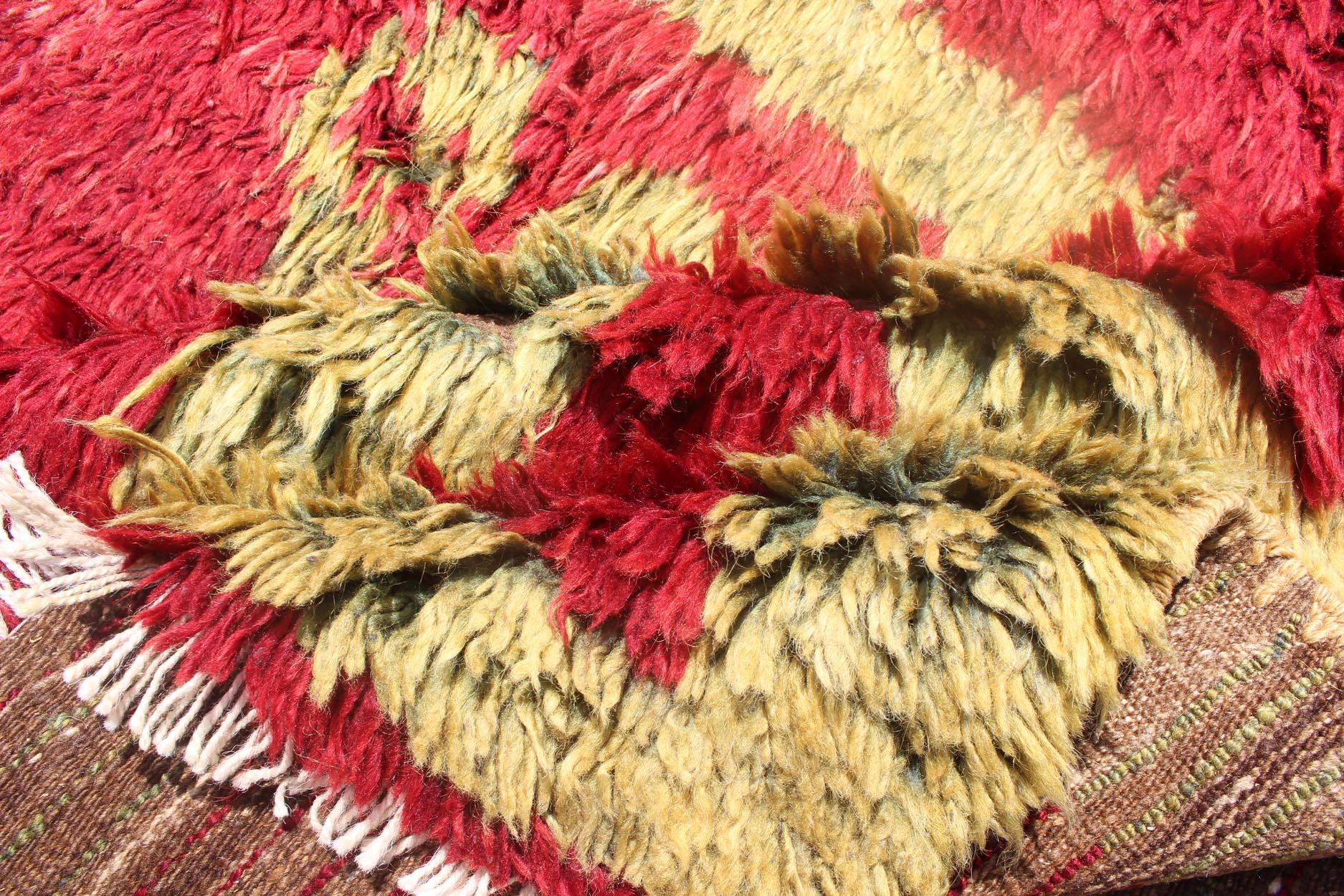 Mid-Century Tulu Vintage-Teppich mit Stammesmuster in Rot und Grüngold im Angebot 4
