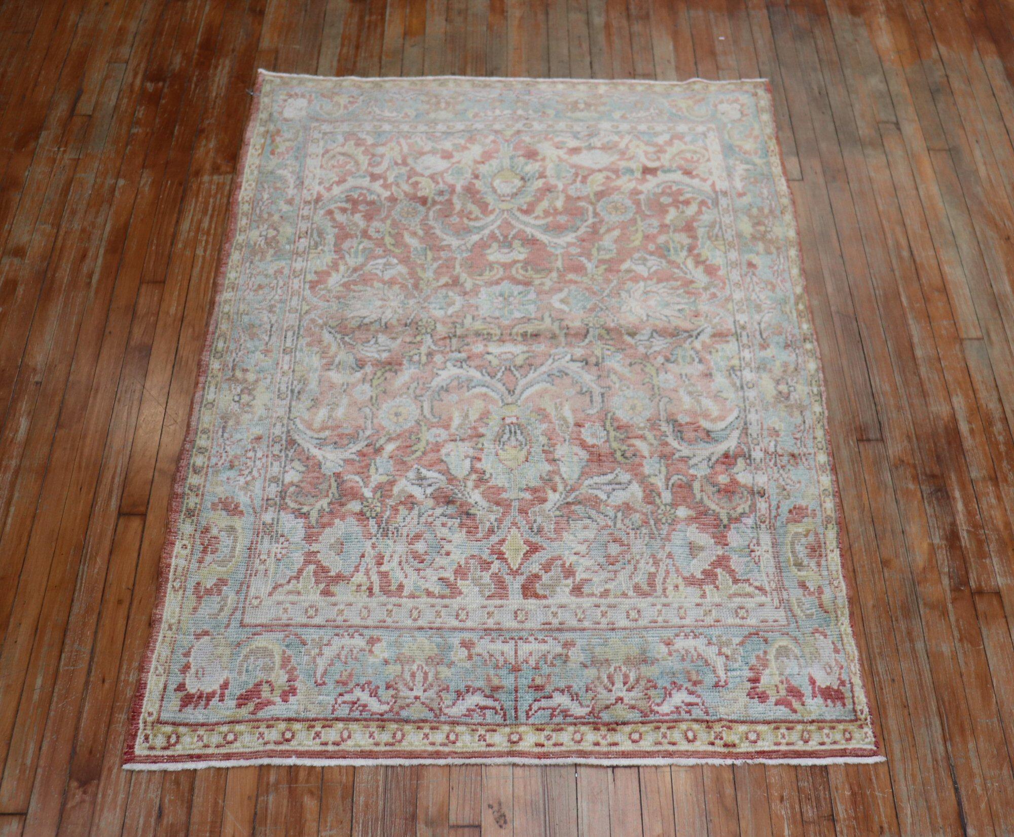 One of a kind decorative vintage Turkish Anatolian rug with a fancy floral all-over design on a muted pink red field.

Measures: 4'8
