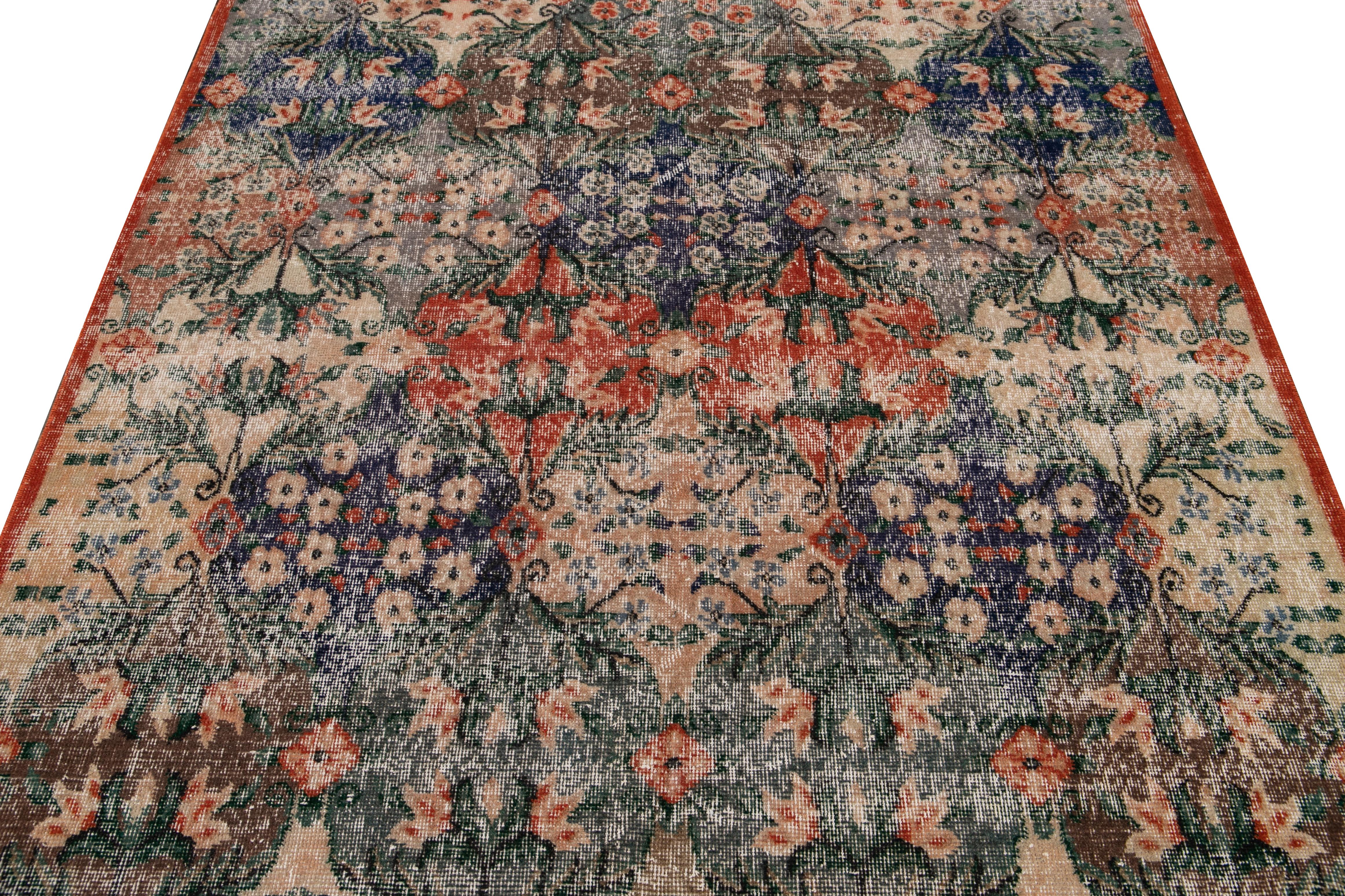 Mid-Century Turkish Art Deco Handmade Multicolor Floral Wool Rug For Sale 1