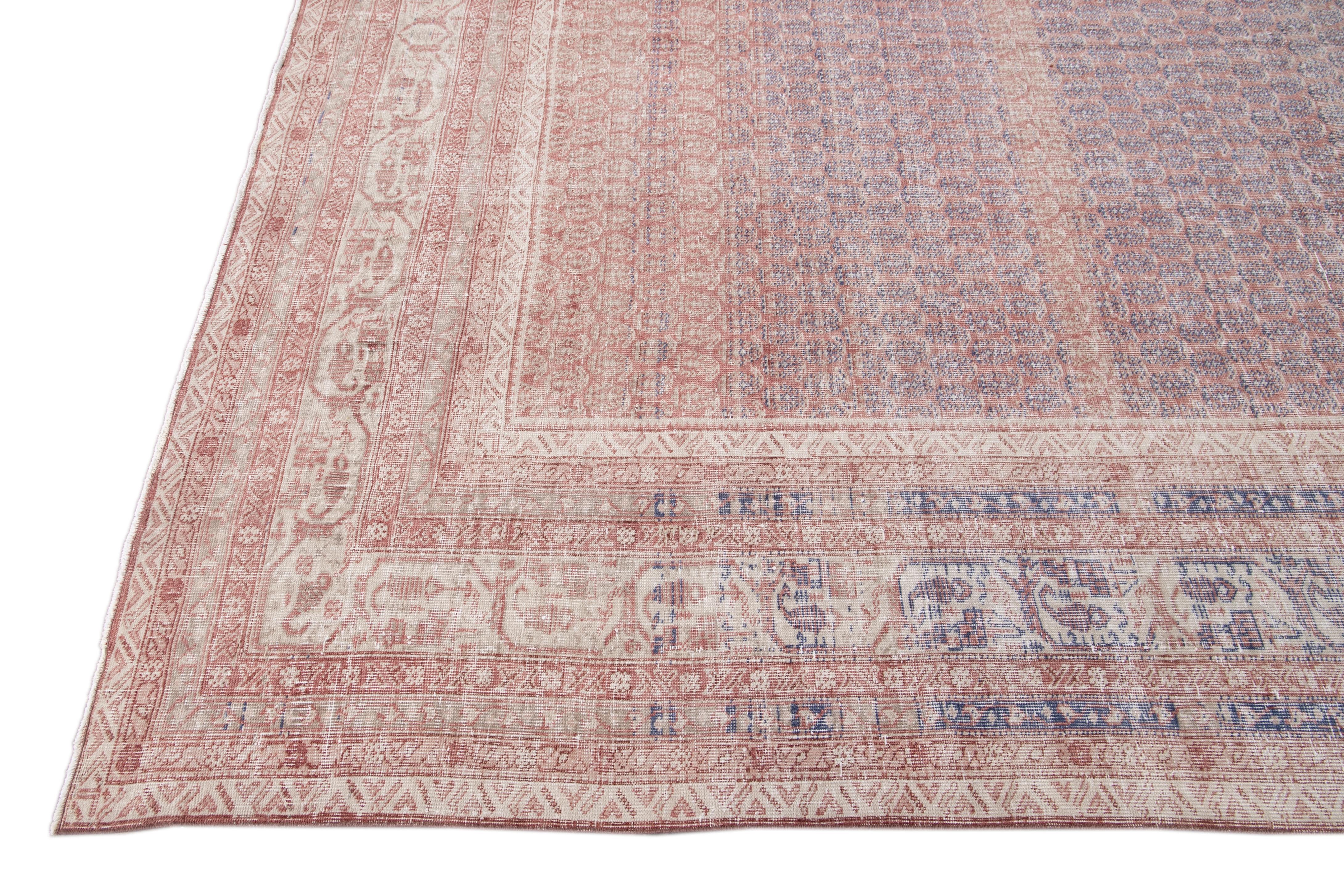 Hand-Knotted Mid-Century Turkish Art Deco Handmade Pink Floral Wool Rug For Sale