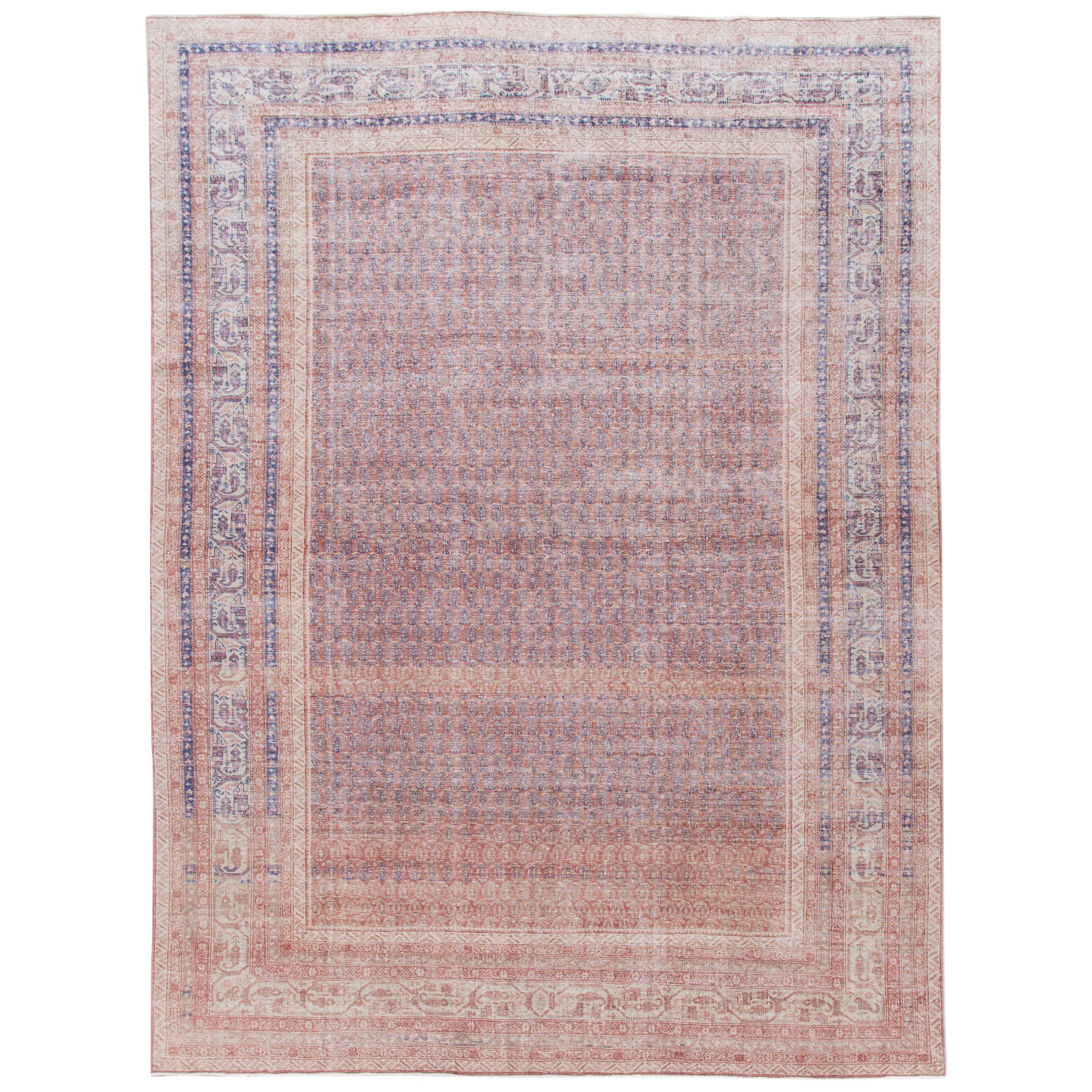 Mid-Century Turkish Art Deco Handmade Pink Floral Wool Rug