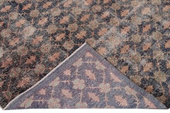 Mid-Century Turkish Art Deco Room Size Blue Floral Wool Rug
