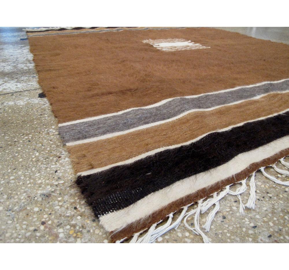 Tribal Midcentury Turkish Folk Accent Rug Handmade in Brown, Black, Ivory, and Grey For Sale
