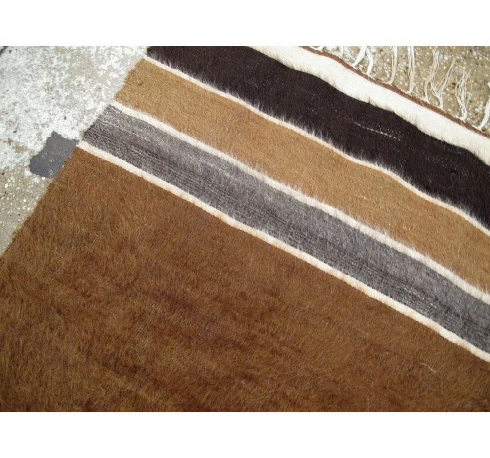 Hand-Knotted Midcentury Turkish Folk Accent Rug Handmade in Brown, Black, Ivory, and Grey For Sale