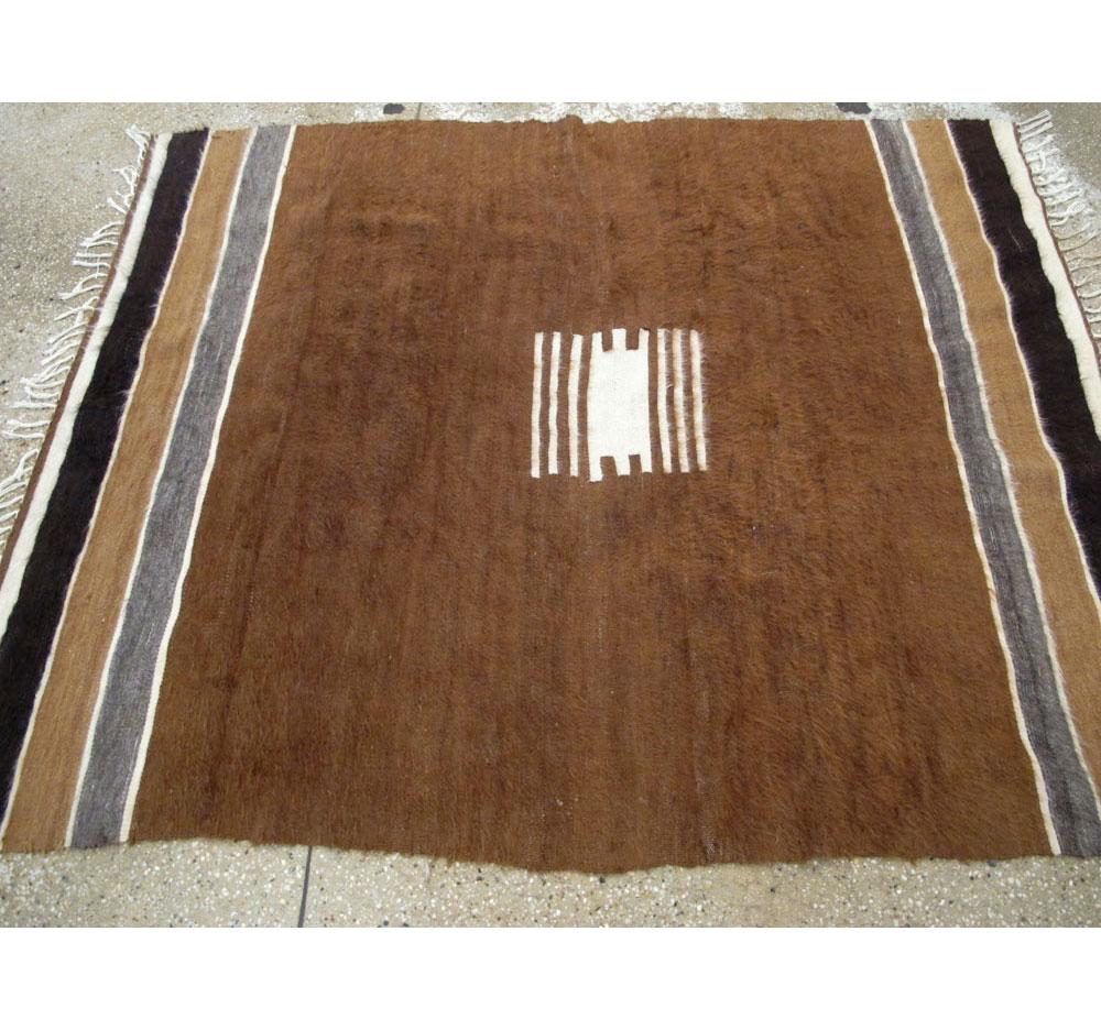 Midcentury Turkish Folk Accent Rug Handmade in Brown, Black, Ivory, and Grey In Good Condition For Sale In New York, NY