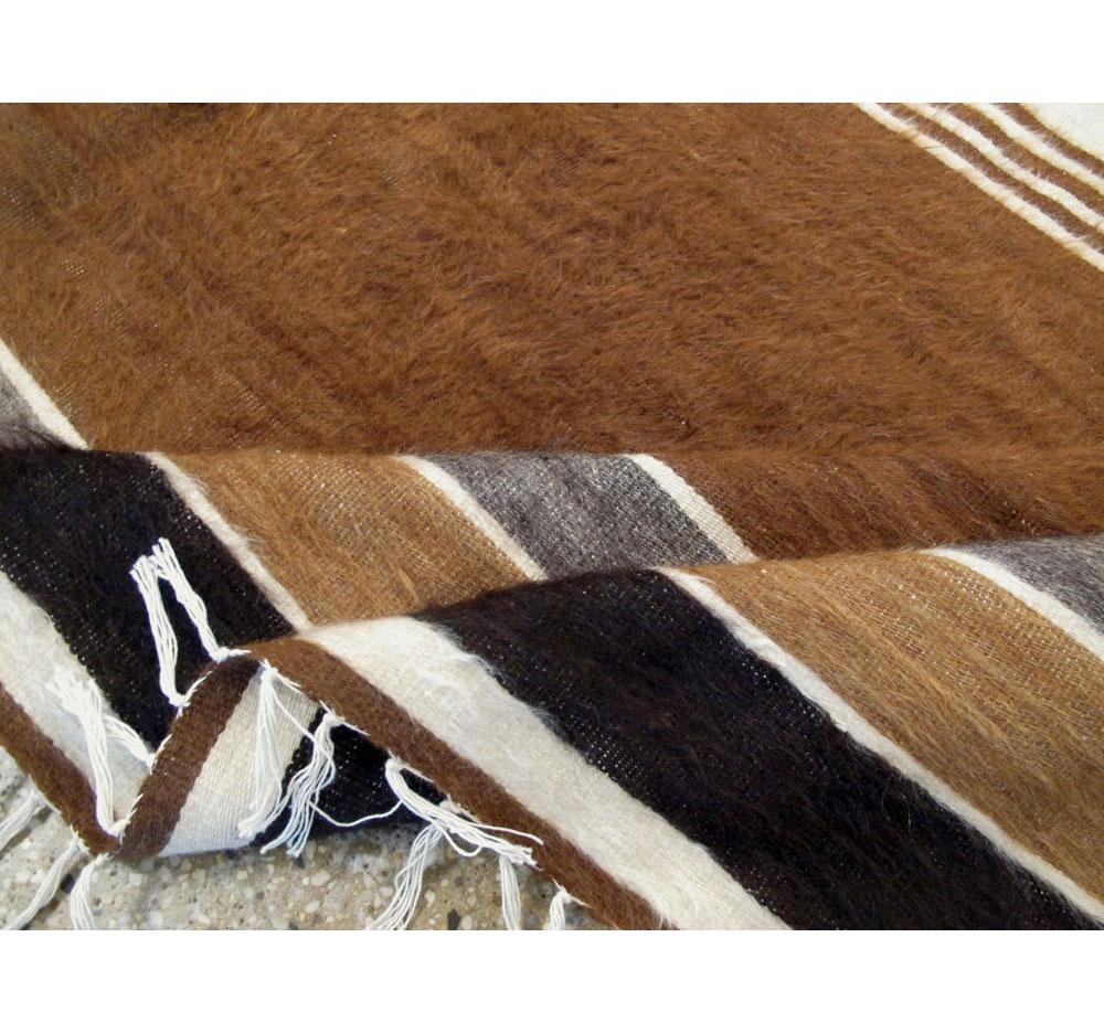 20th Century Midcentury Turkish Folk Accent Rug Handmade in Brown, Black, Ivory, and Grey For Sale