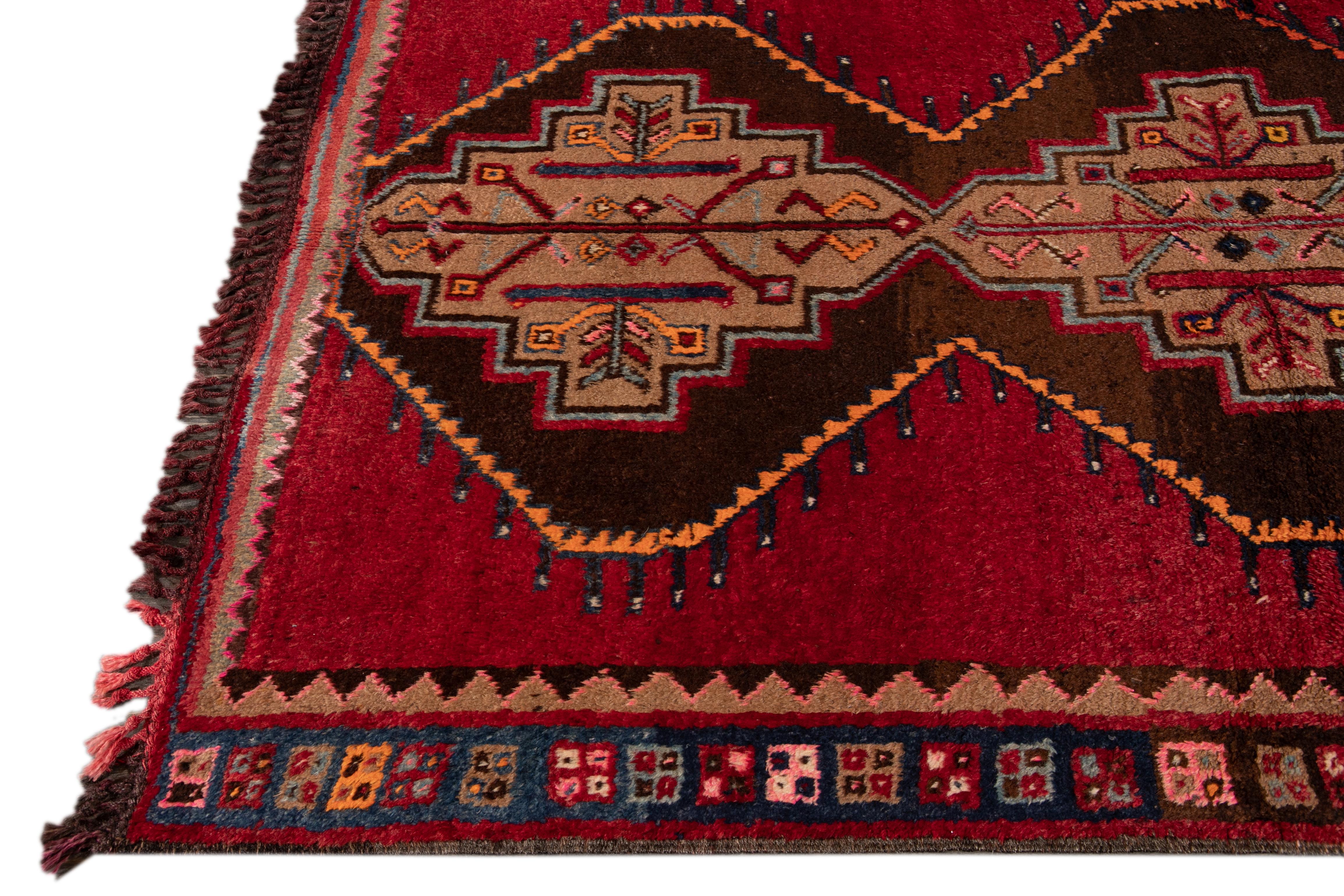Mid-Century Modern Mid-Century Turkish Handmade Red Tribal Wool Rug For Sale