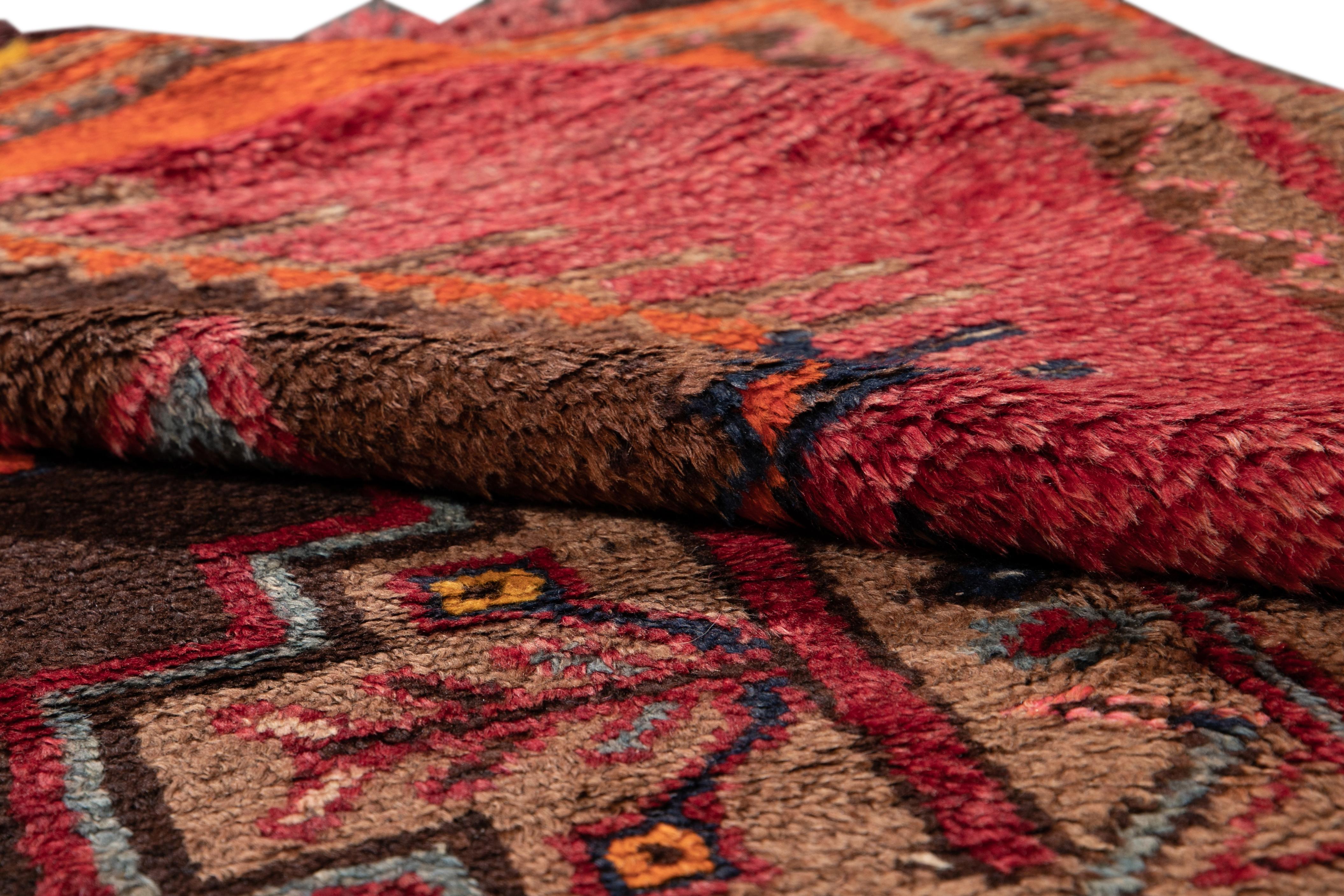 Asian Mid-Century Turkish Handmade Red Tribal Wool Rug For Sale
