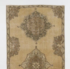 3.8x11.6 ft Anatolian Oushak Runner Rug in Beige, Vintage Handmade Wool Carpet