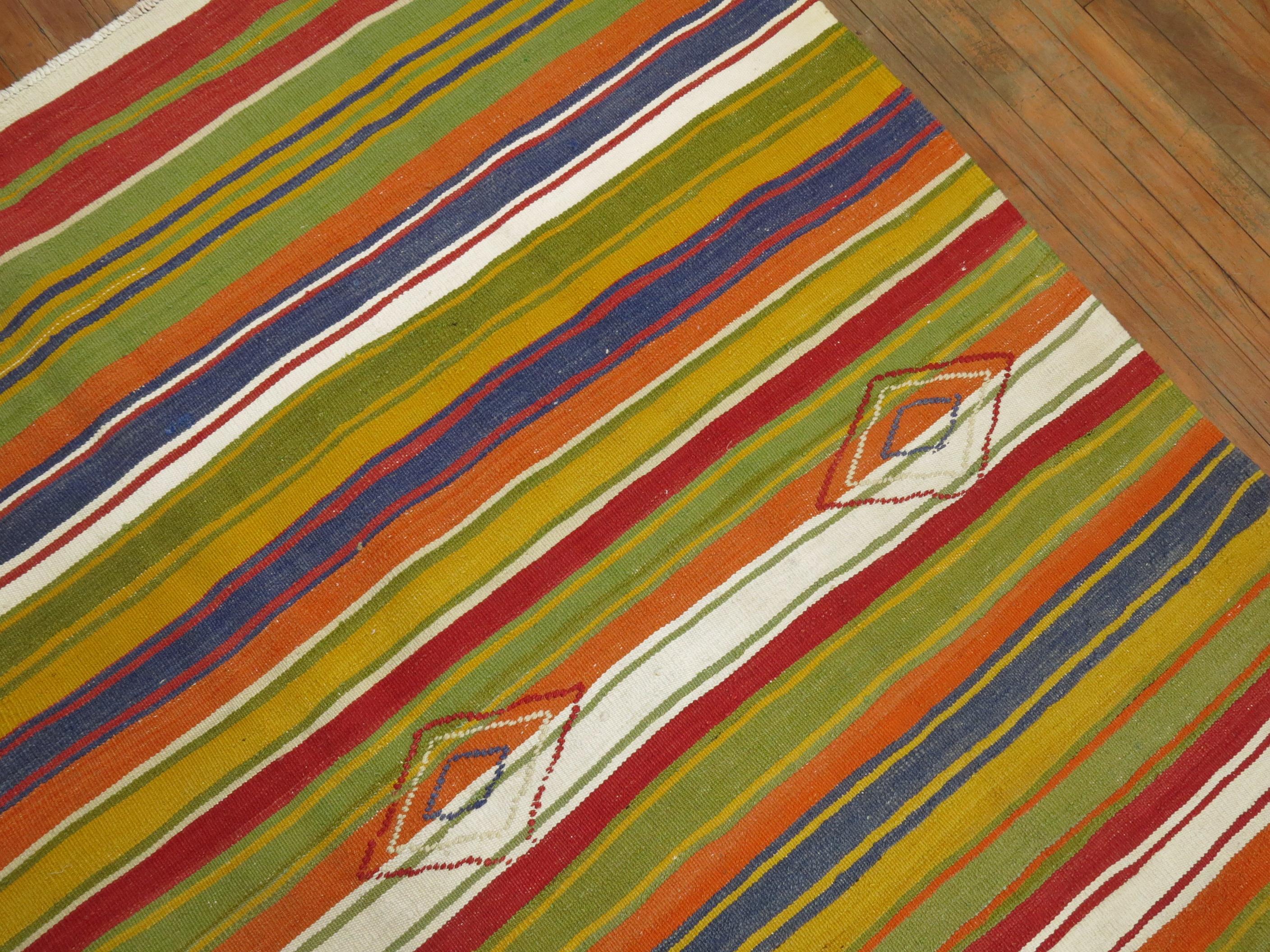 Midcentury Turkish Striped Kilim In Good Condition For Sale In New York, NY