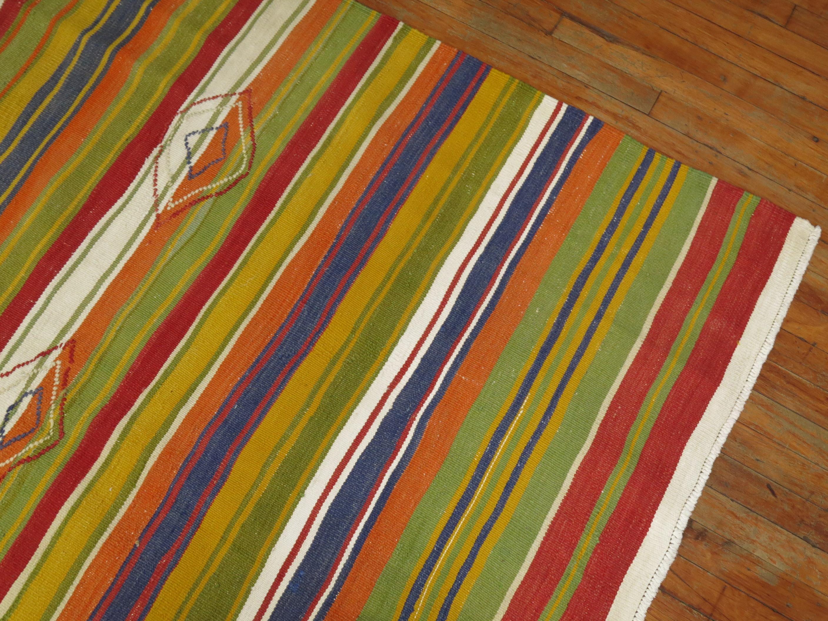 20th Century Midcentury Turkish Striped Kilim For Sale