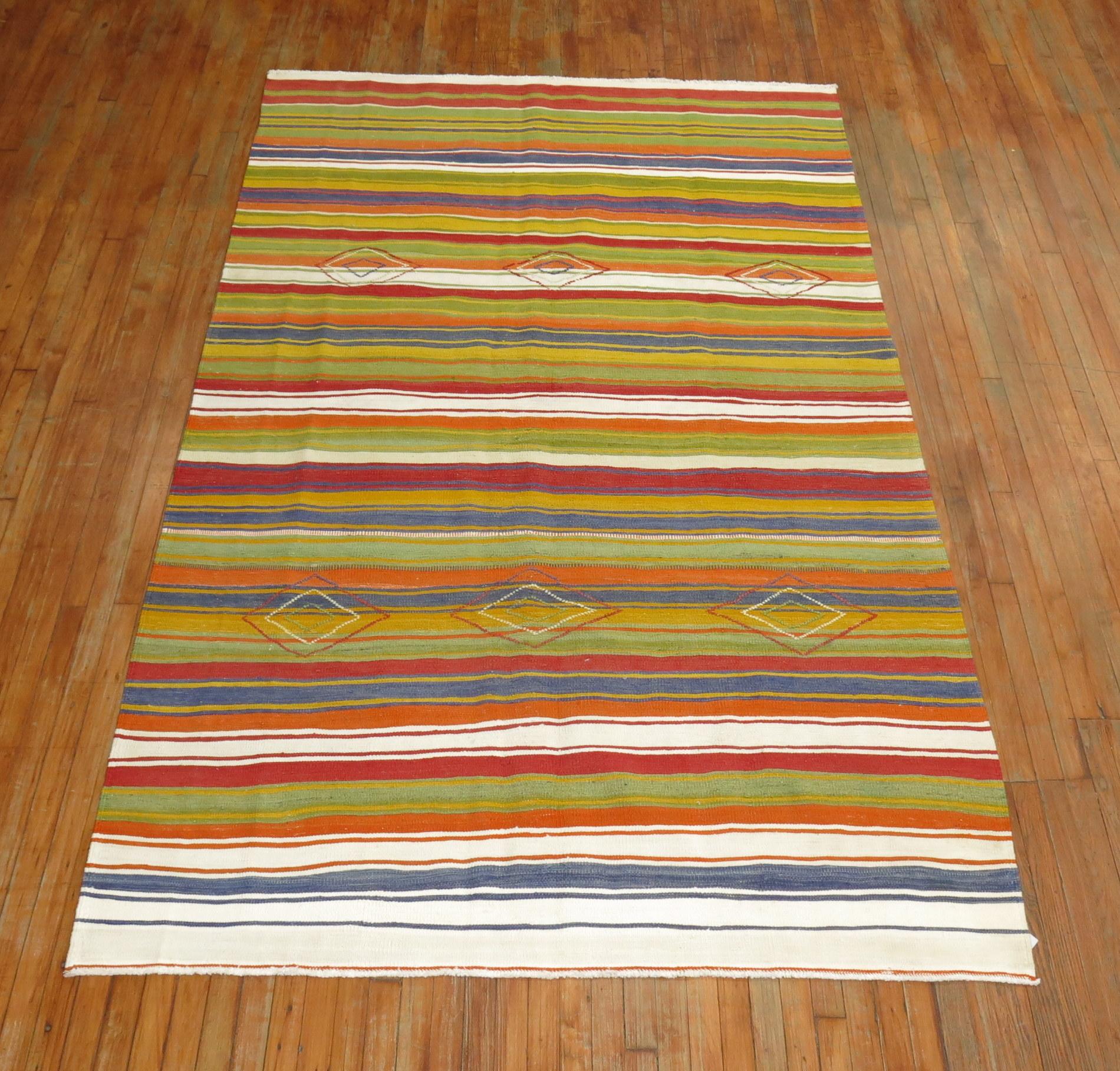 Midcentury Turkish Striped Kilim For Sale 1