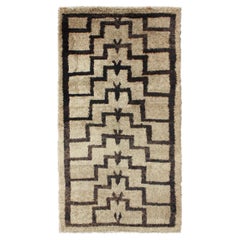 Mid-Century Turkish Tulu Carpet with Connected Tribal Pattern in Brown and Cream