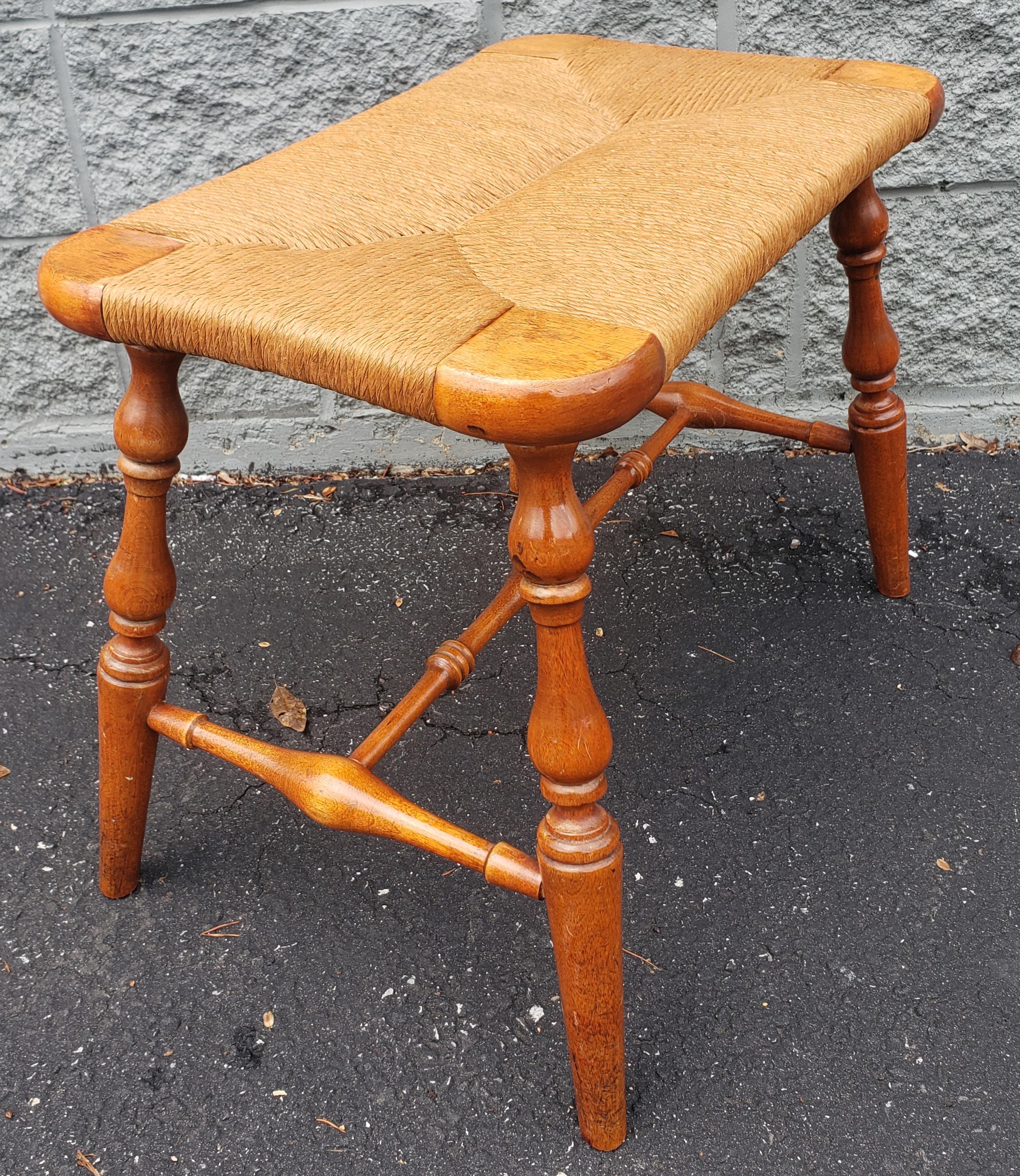 Rush Midcentury Turned Maple and Seat Seat Bench For Sale