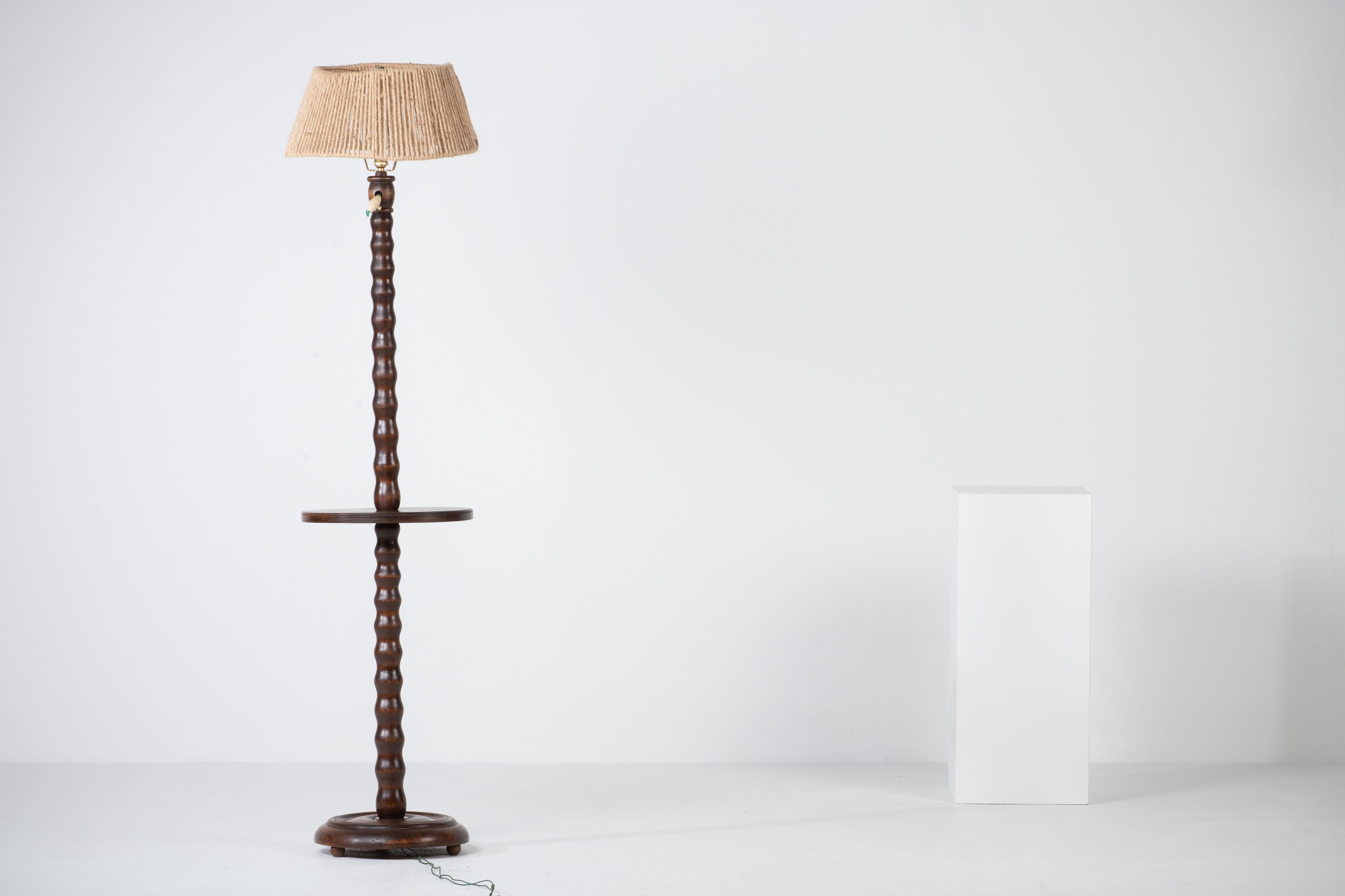 Mid-Century Turned Wood Floor Lamp, France, 1950 For Sale 5