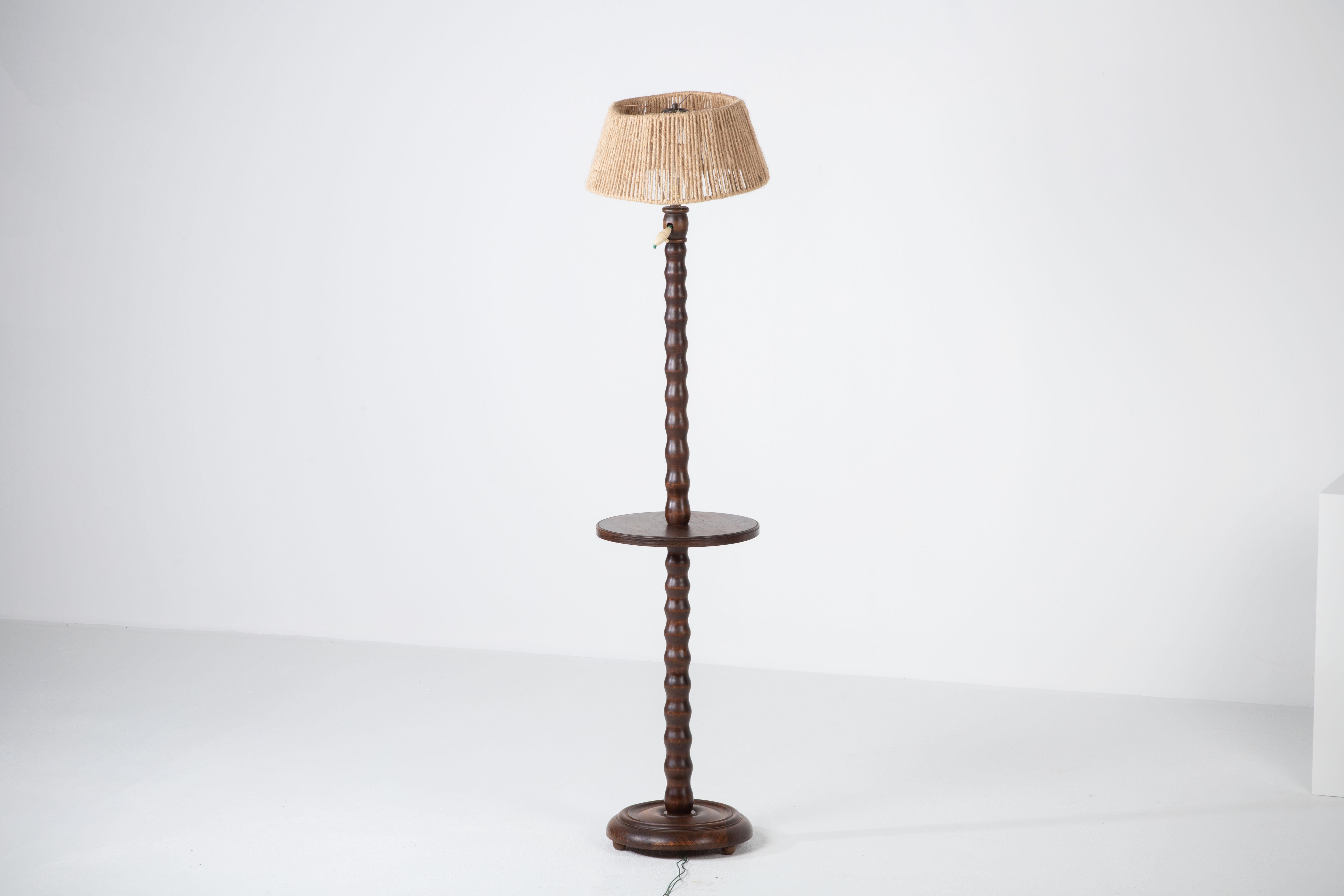 Mid-Century Turned Wood Floor Lamp, France, 1950 For Sale 1