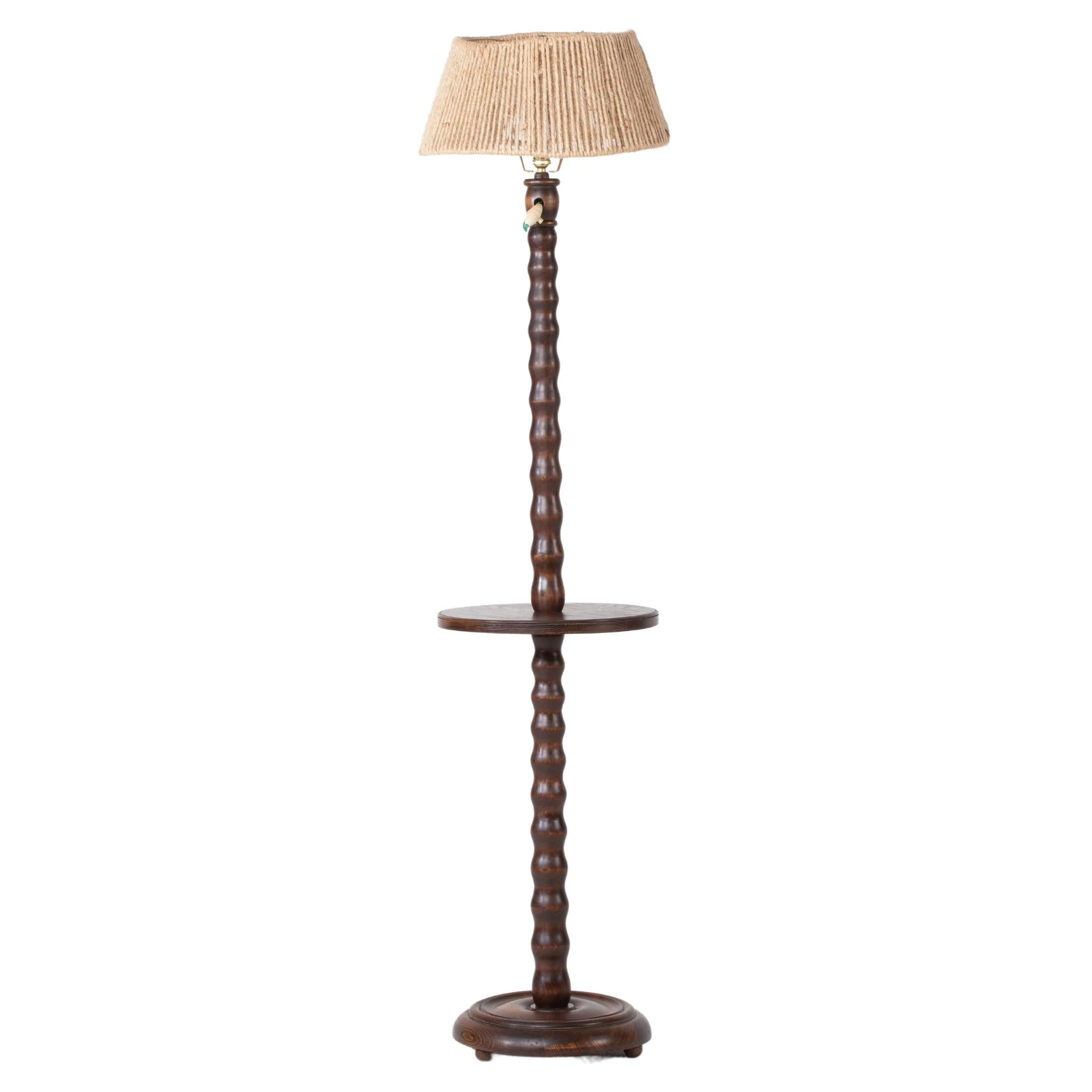 Mid-Century Turned Wood Floor Lamp, France, 1950 For Sale