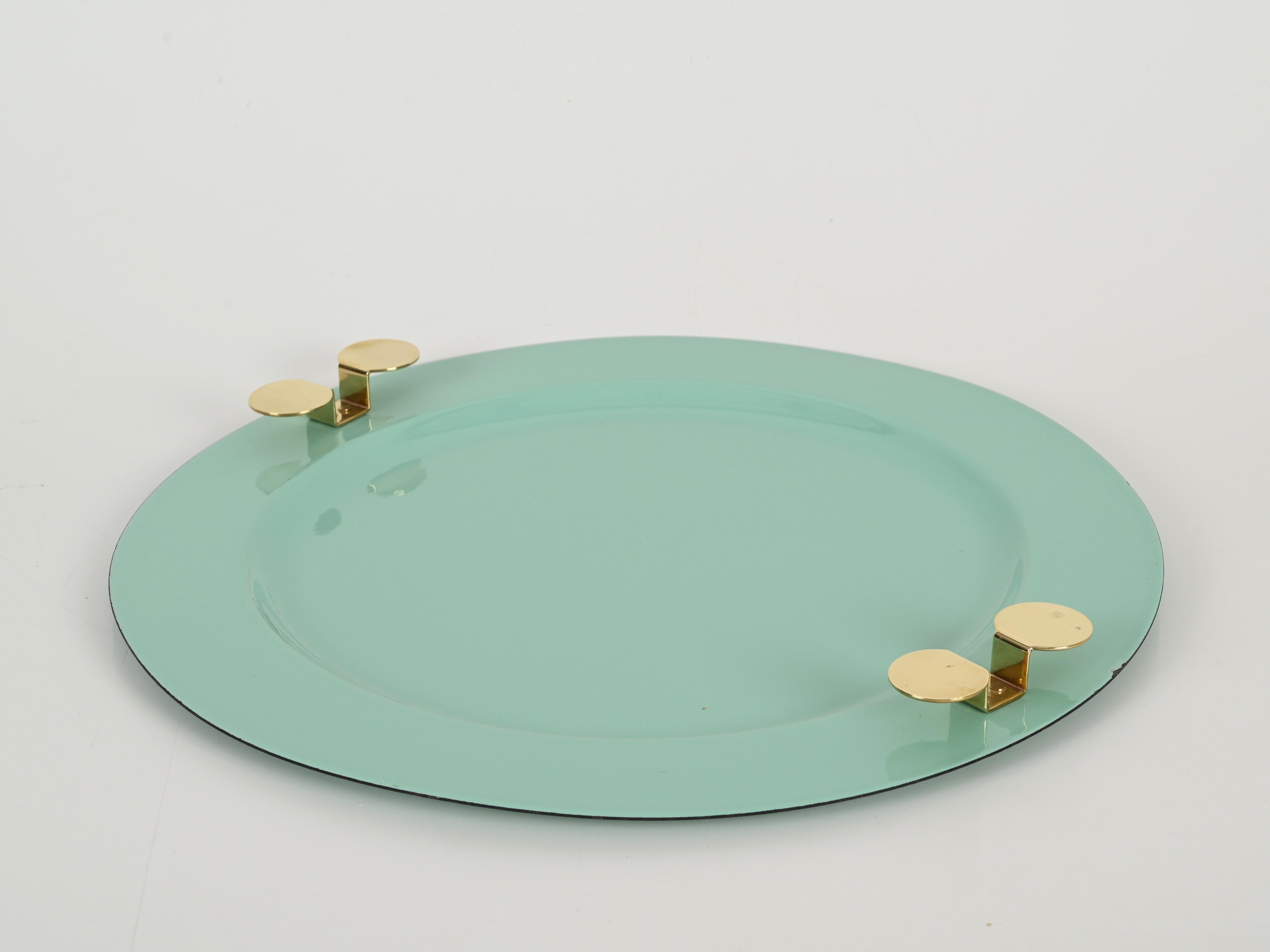 Mid-Century Turquoise and Brass Tray by A. Pozzi for Padova Argenti, Italy 1970s For Sale 3