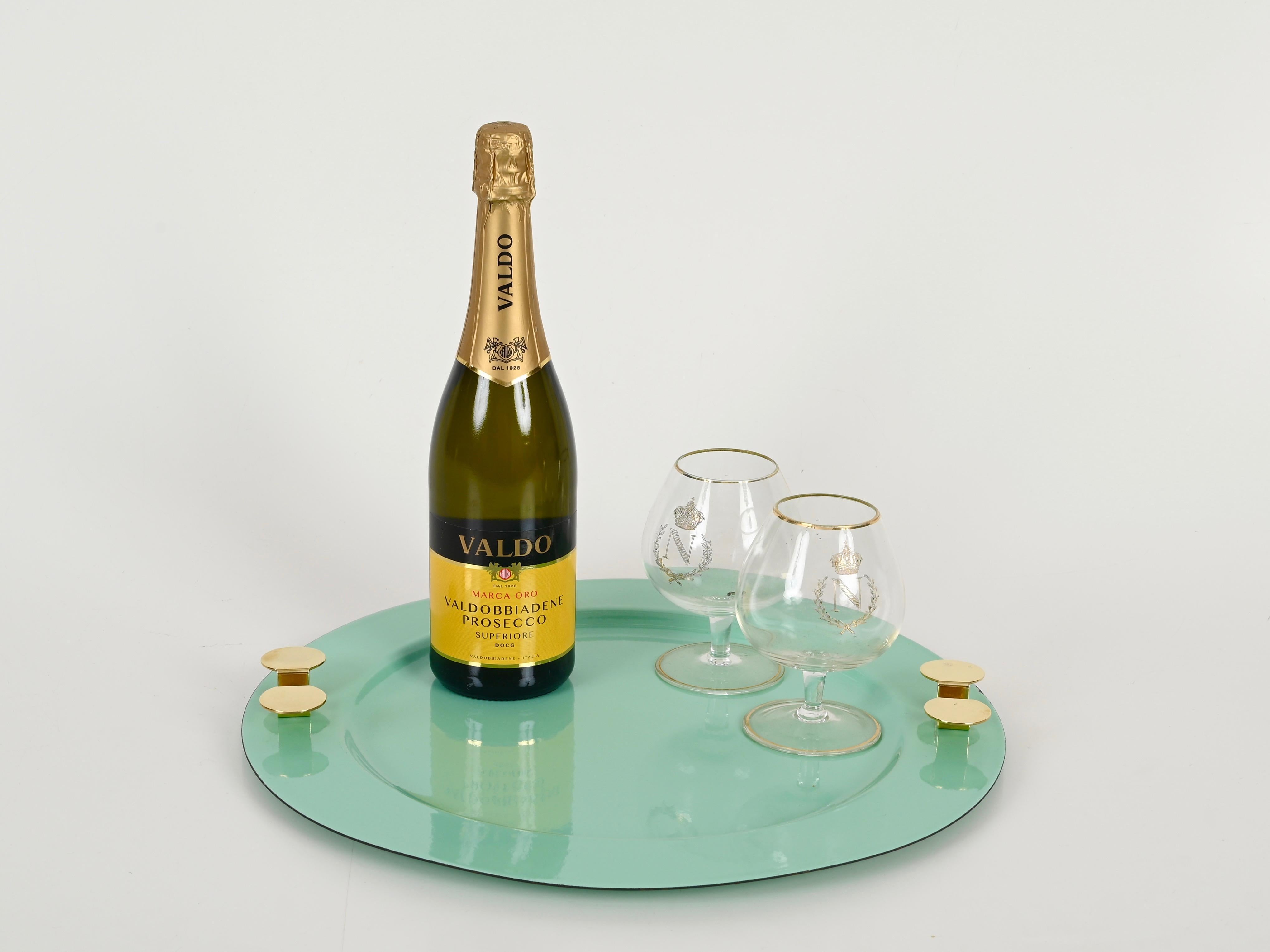 Mid-Century Turquoise and Brass Tray by A. Pozzi for Padova Argenti, Italy 1970s For Sale 5