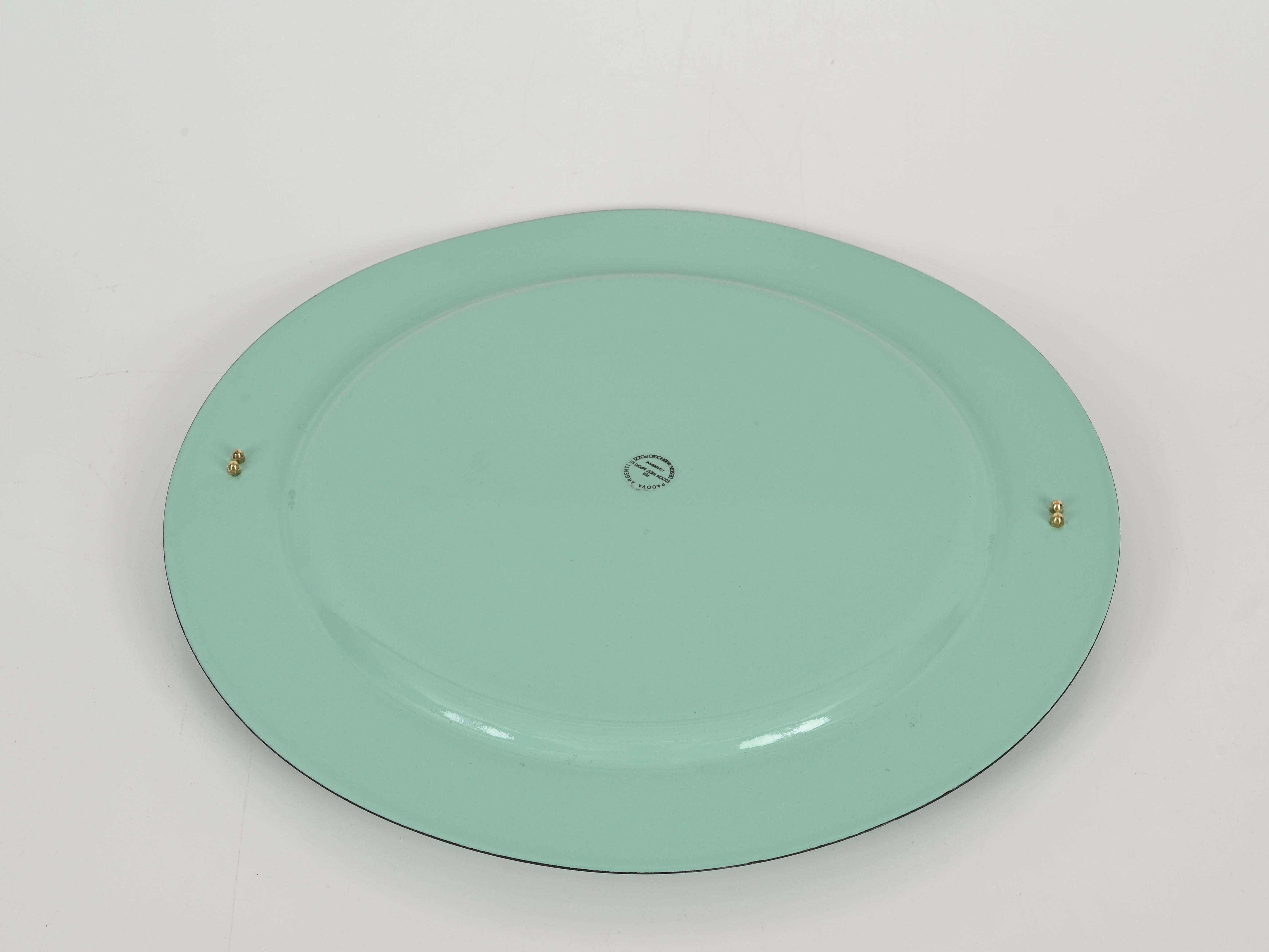 Mid-Century Turquoise and Brass Tray by A. Pozzi for Padova Argenti, Italy 1970s For Sale 6