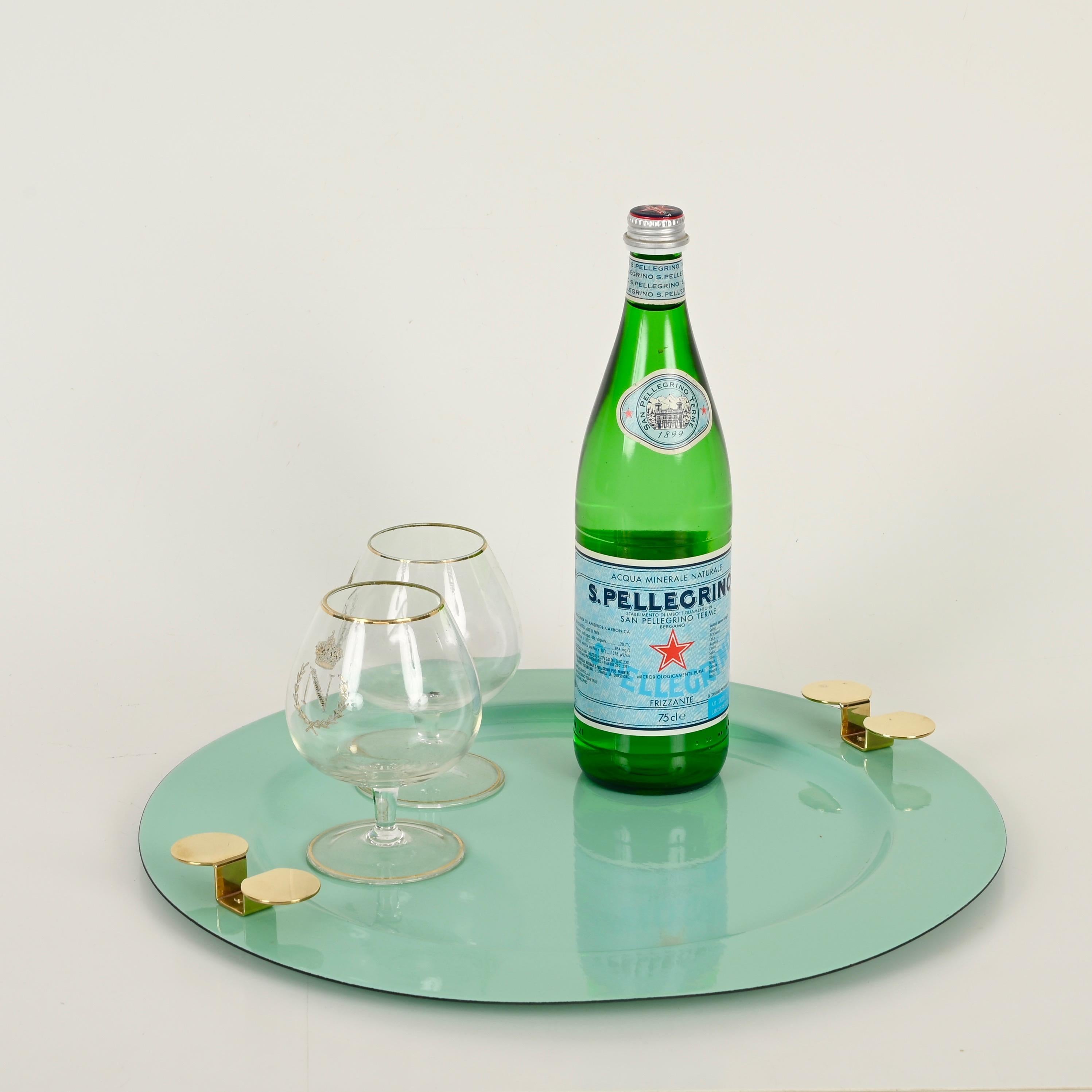 Mid-Century Modern Mid-Century Turquoise and Brass Tray by A. Pozzi for Padova Argenti, Italy 1970s For Sale