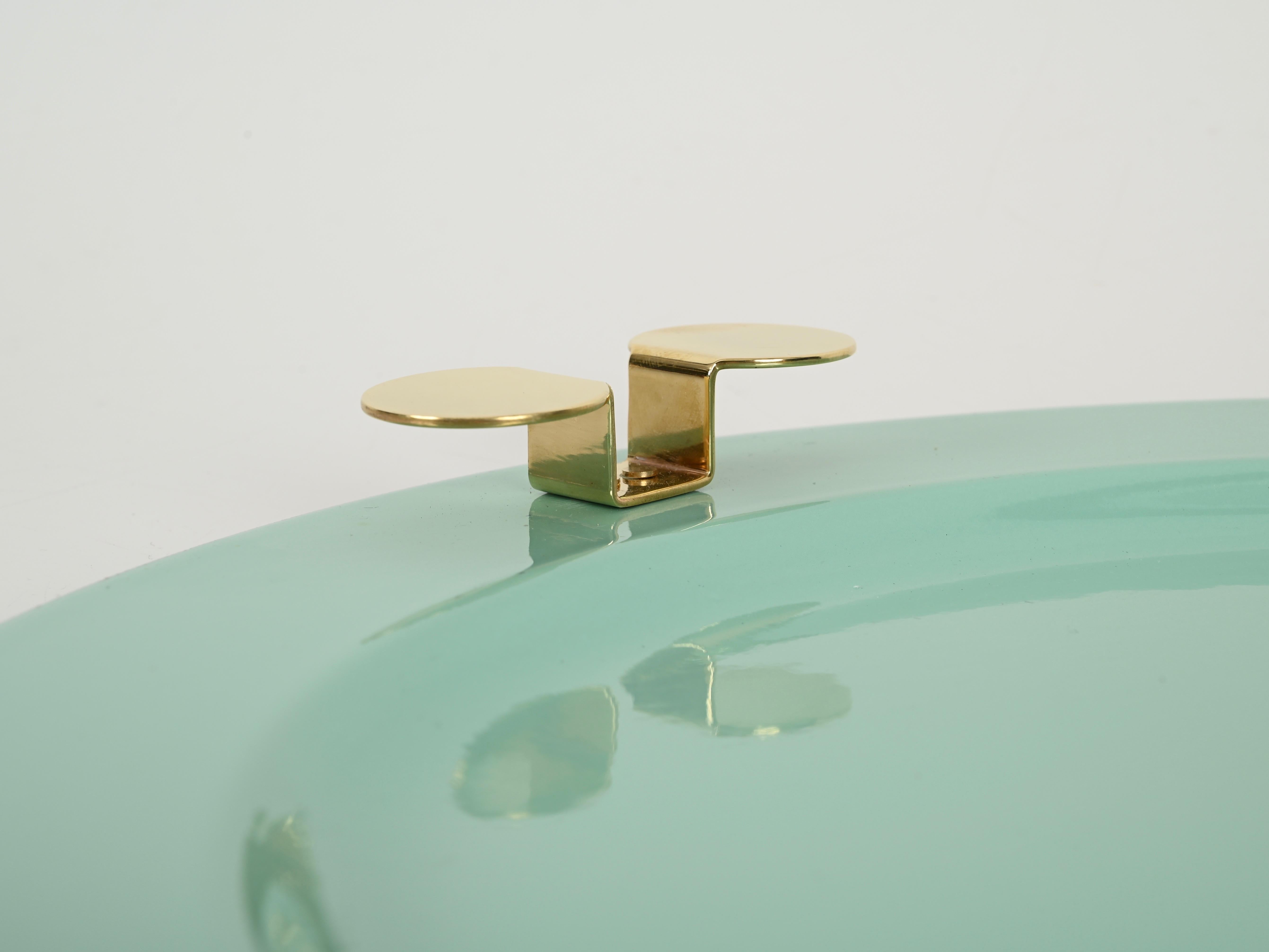 Late 20th Century Mid-Century Turquoise and Brass Tray by A. Pozzi for Padova Argenti, Italy 1970s For Sale