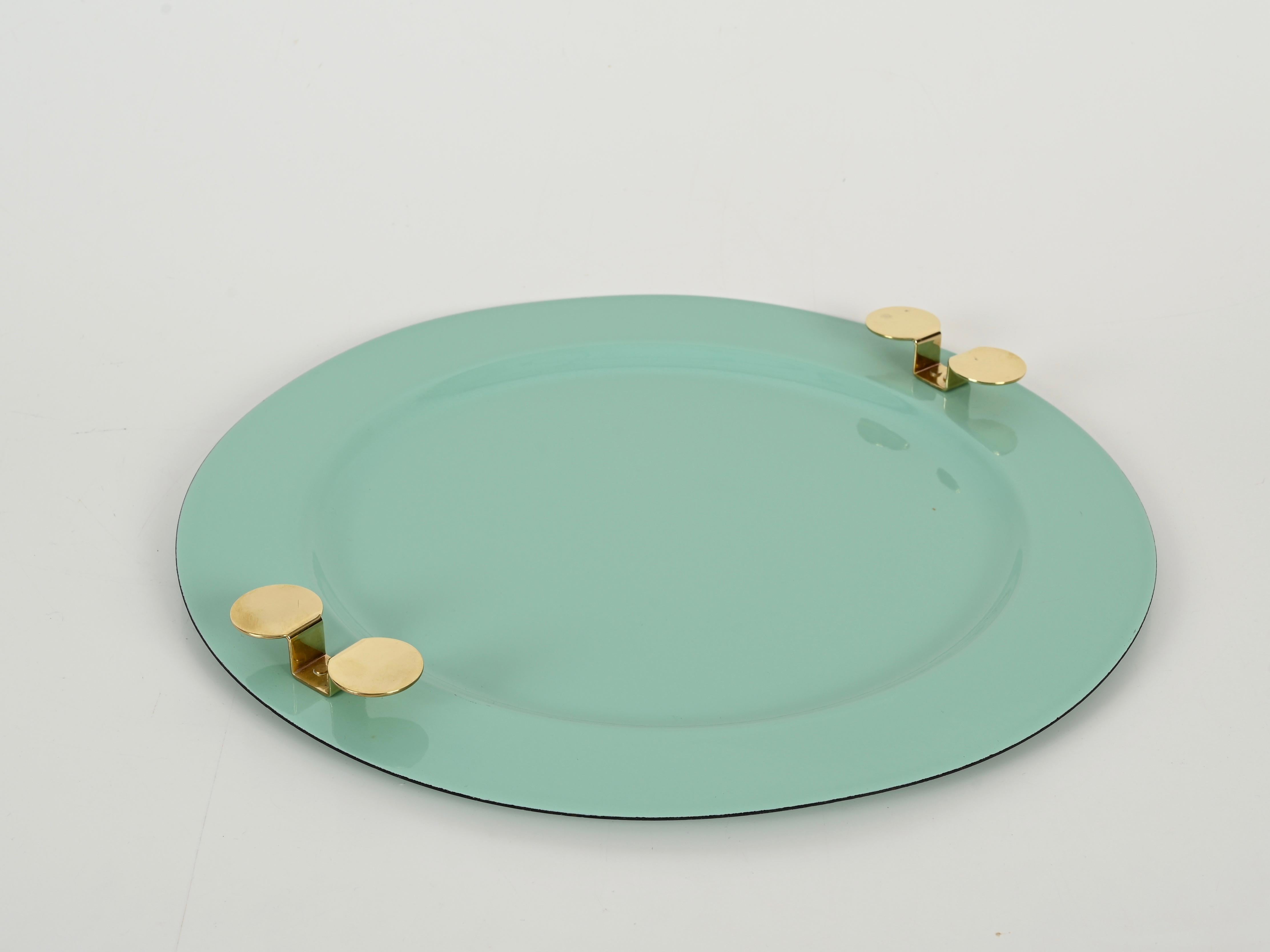 Mid-Century Turquoise and Brass Tray by A. Pozzi for Padova Argenti, Italy 1970s For Sale 2