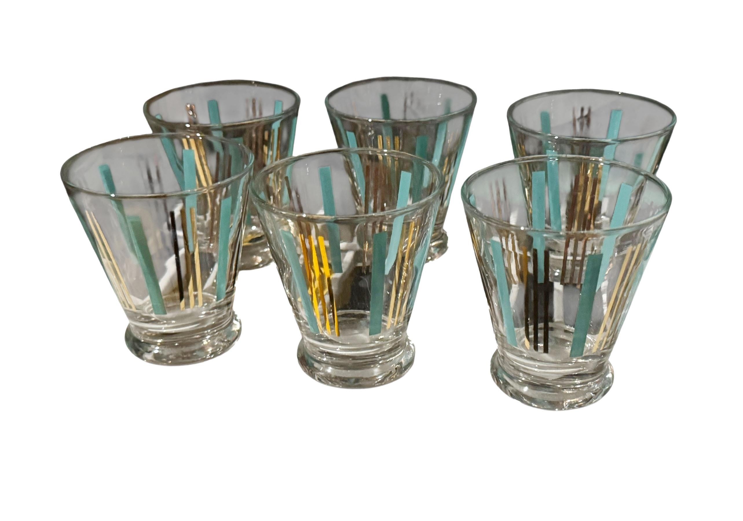 Mid Century Türkis und Gold Barware Gläser - Set von sechs (amerikanisch) im Angebot