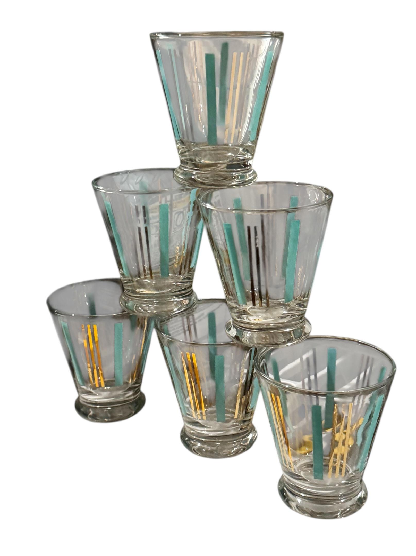 Mid Century Türkis und Gold Barware Gläser - Set von sechs im Zustand „Gut“ im Angebot in Clearwater, FL